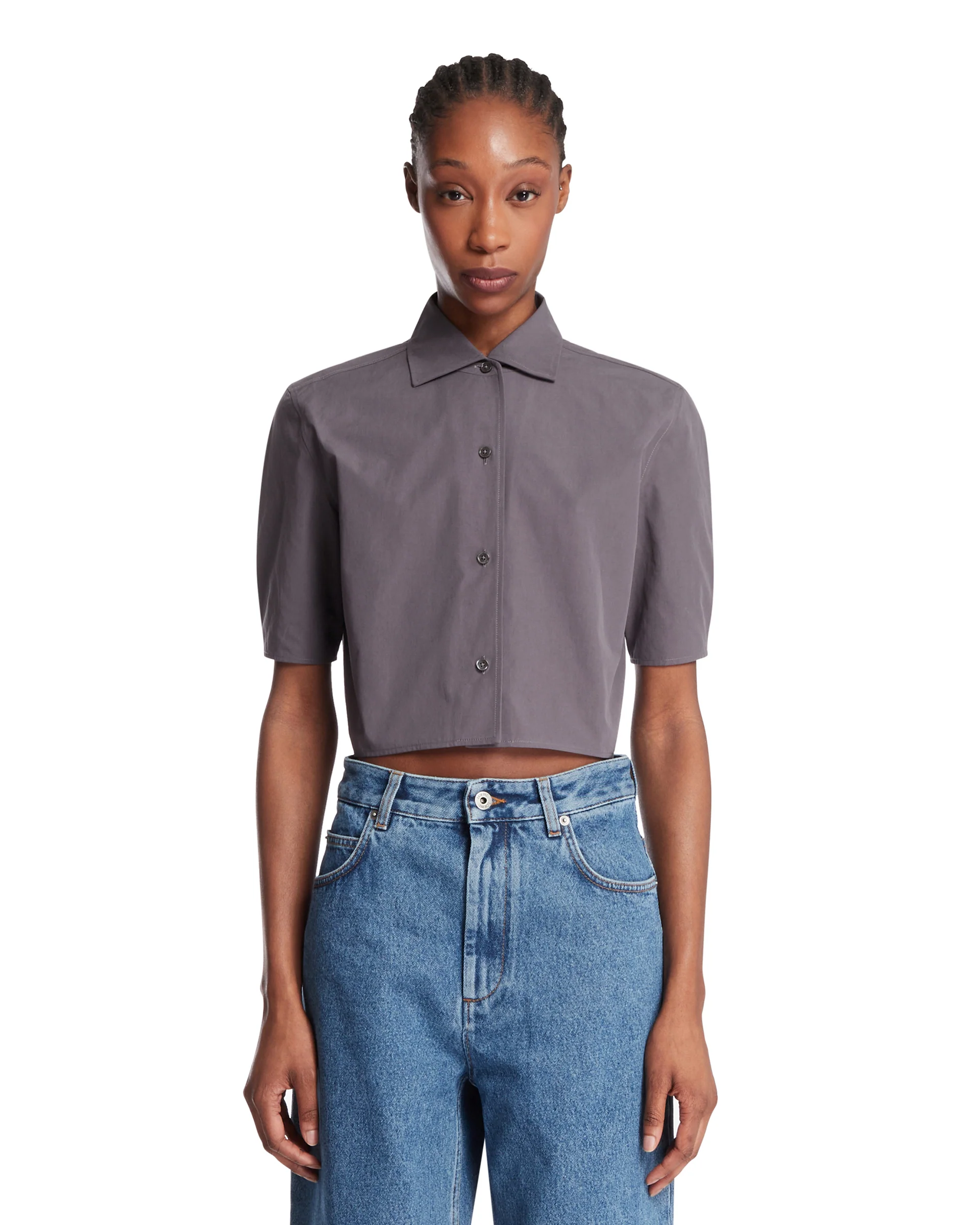 Camicia Cropped In Cotone Grigia