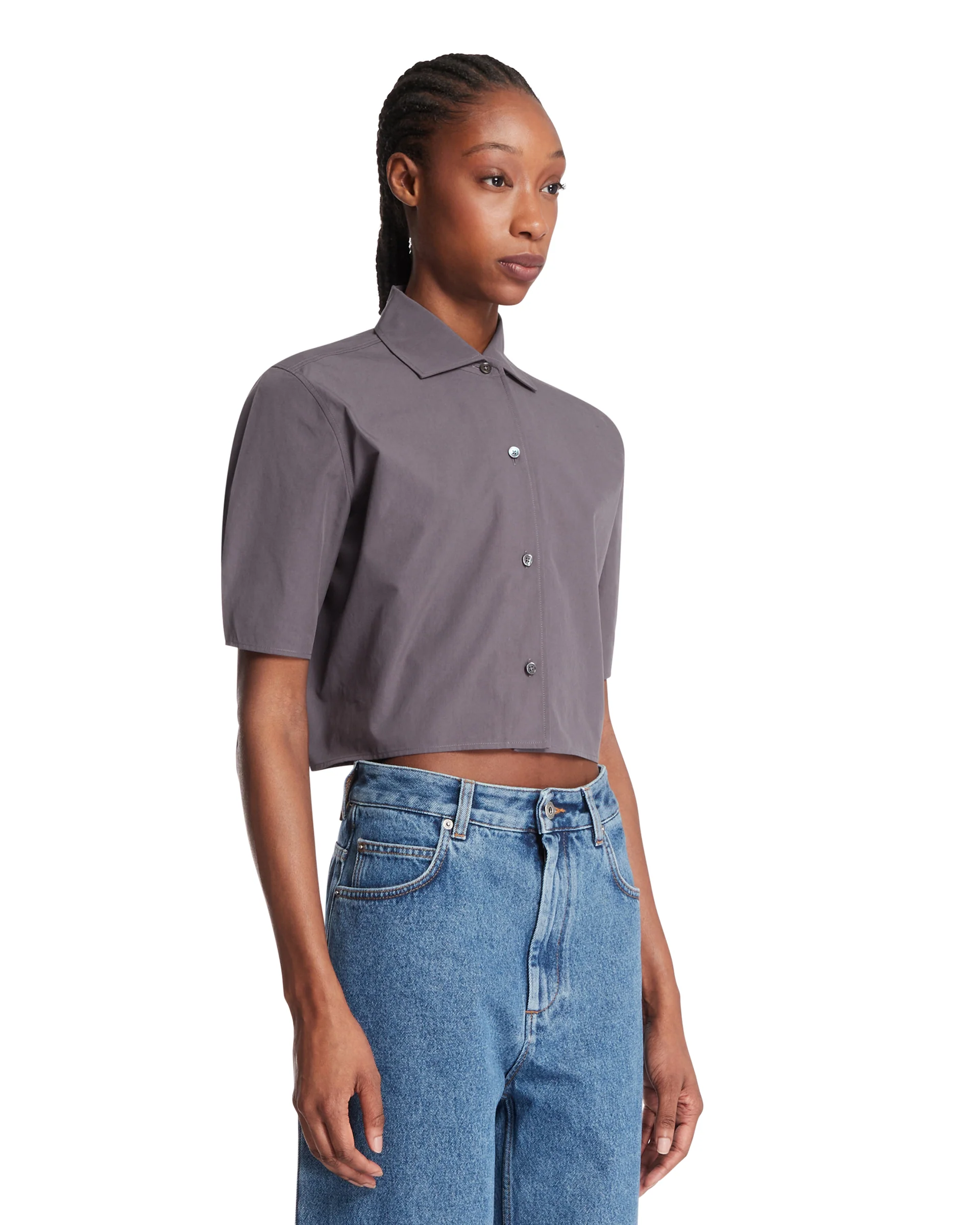 Camicia Cropped In Cotone Grigia - Image 2