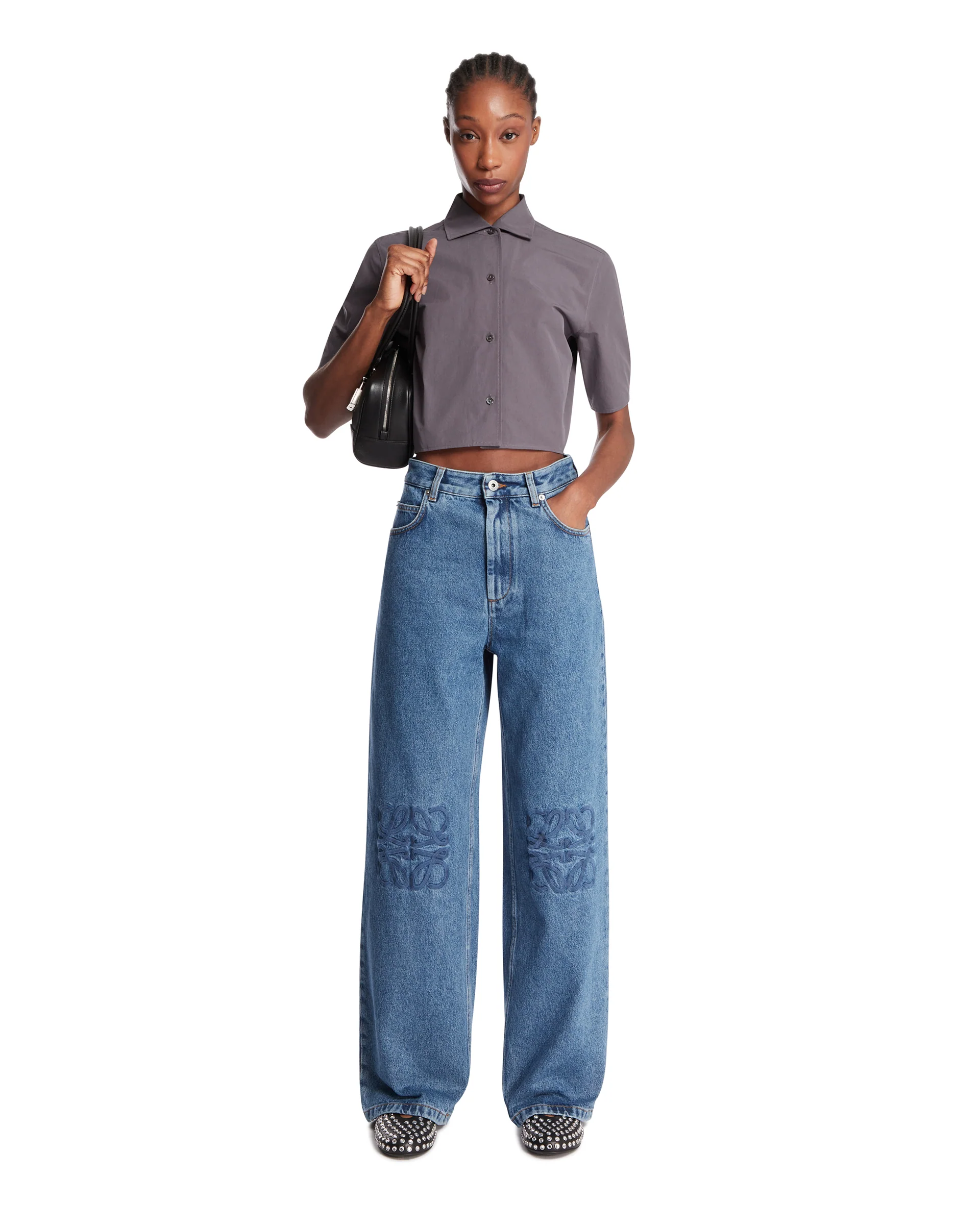 Camicia Cropped In Cotone Grigia - Image 3