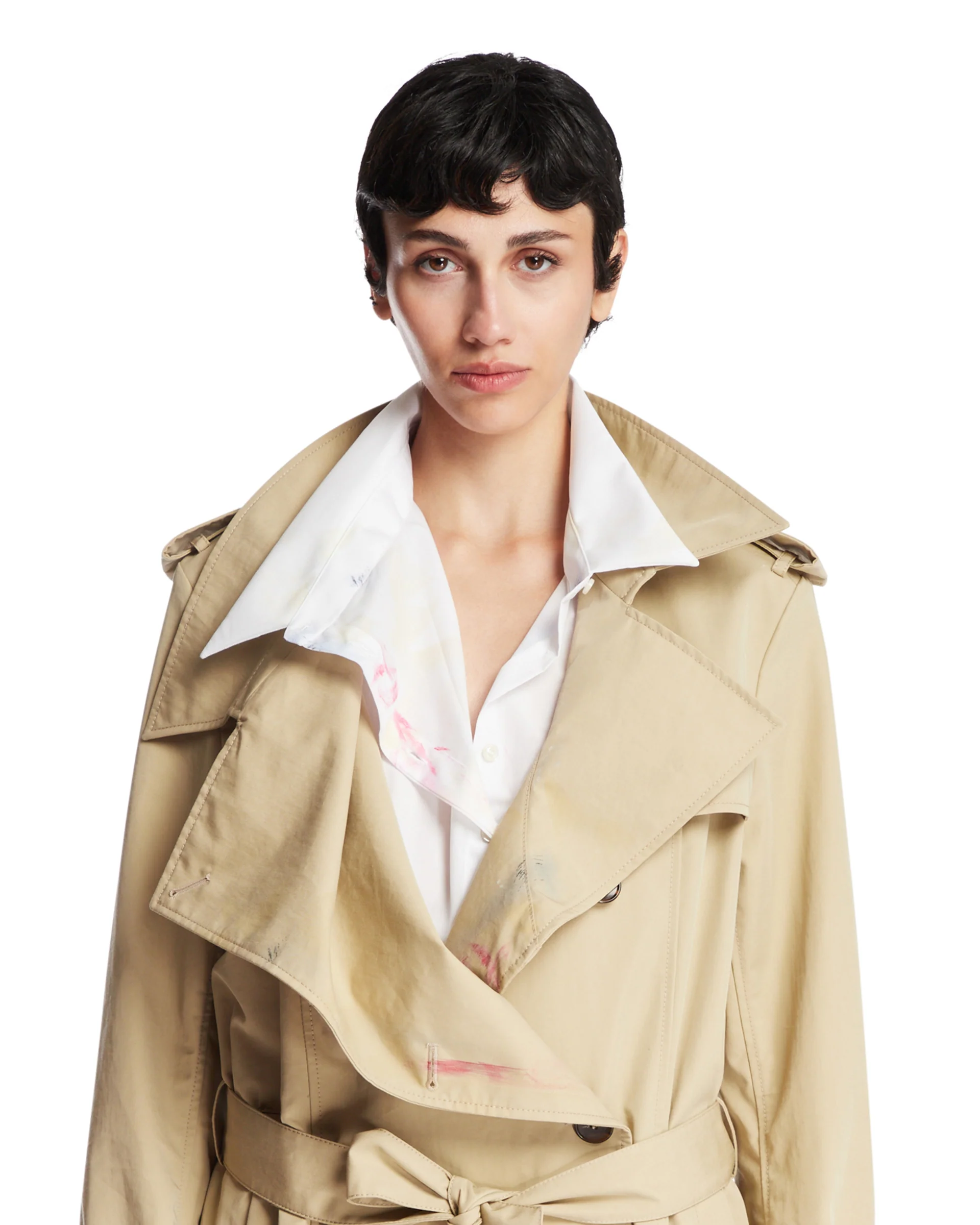 Trench Corto Con Cintura Beige - Image 5