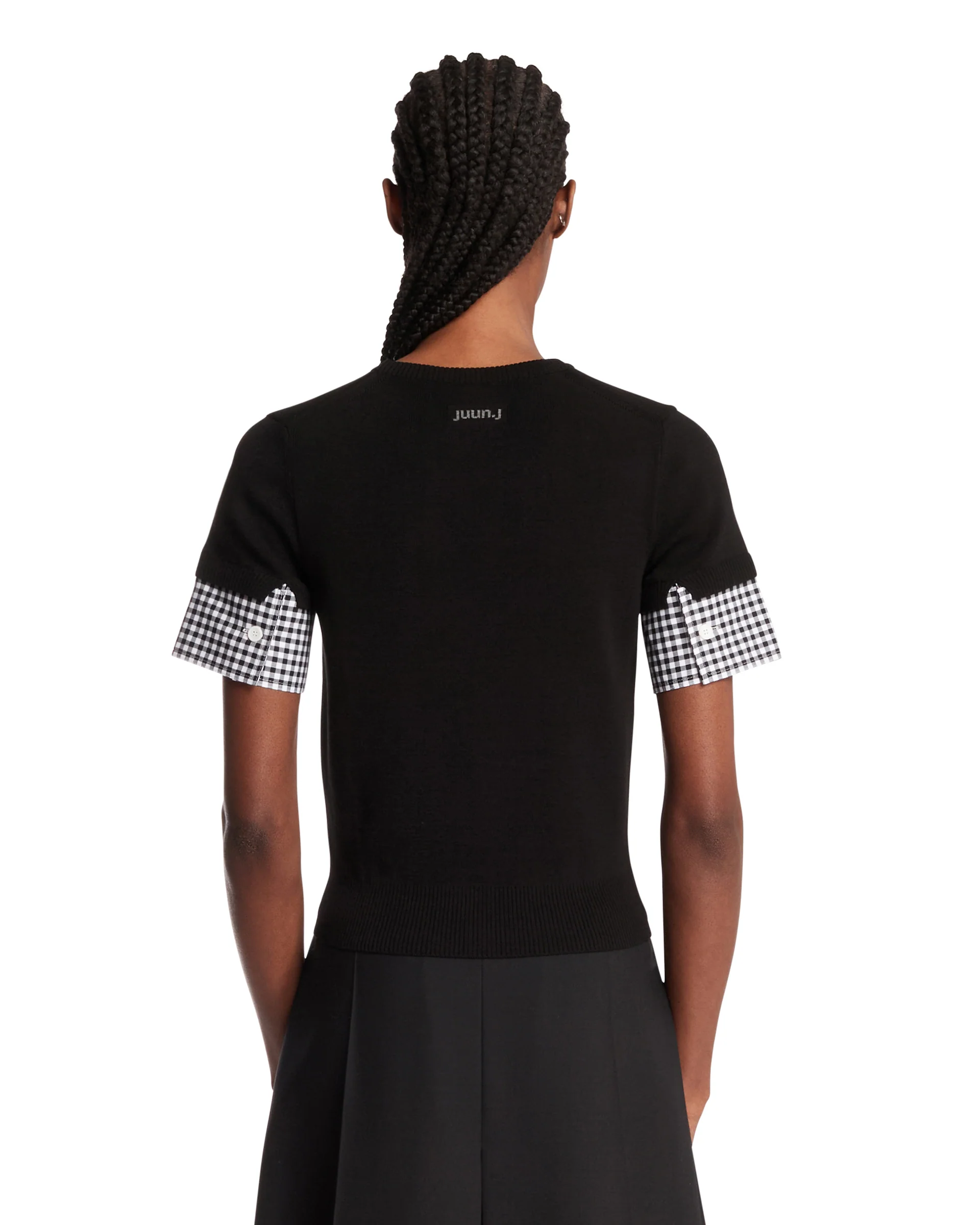 T-Shirt Con Inserti A Quadri Nera - Image 5