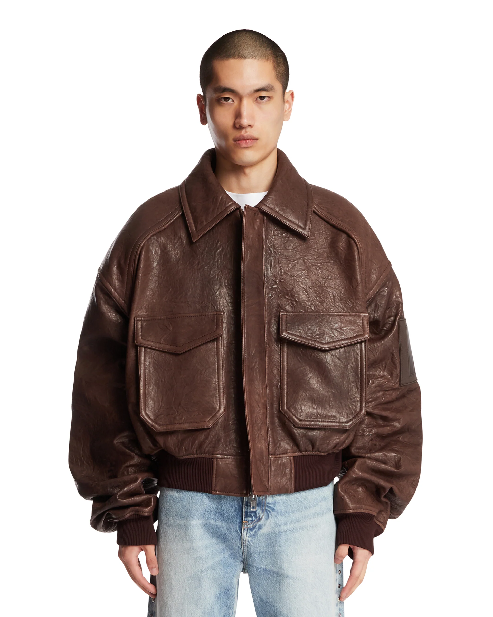 Giacca In Pelle Oversize Marrone