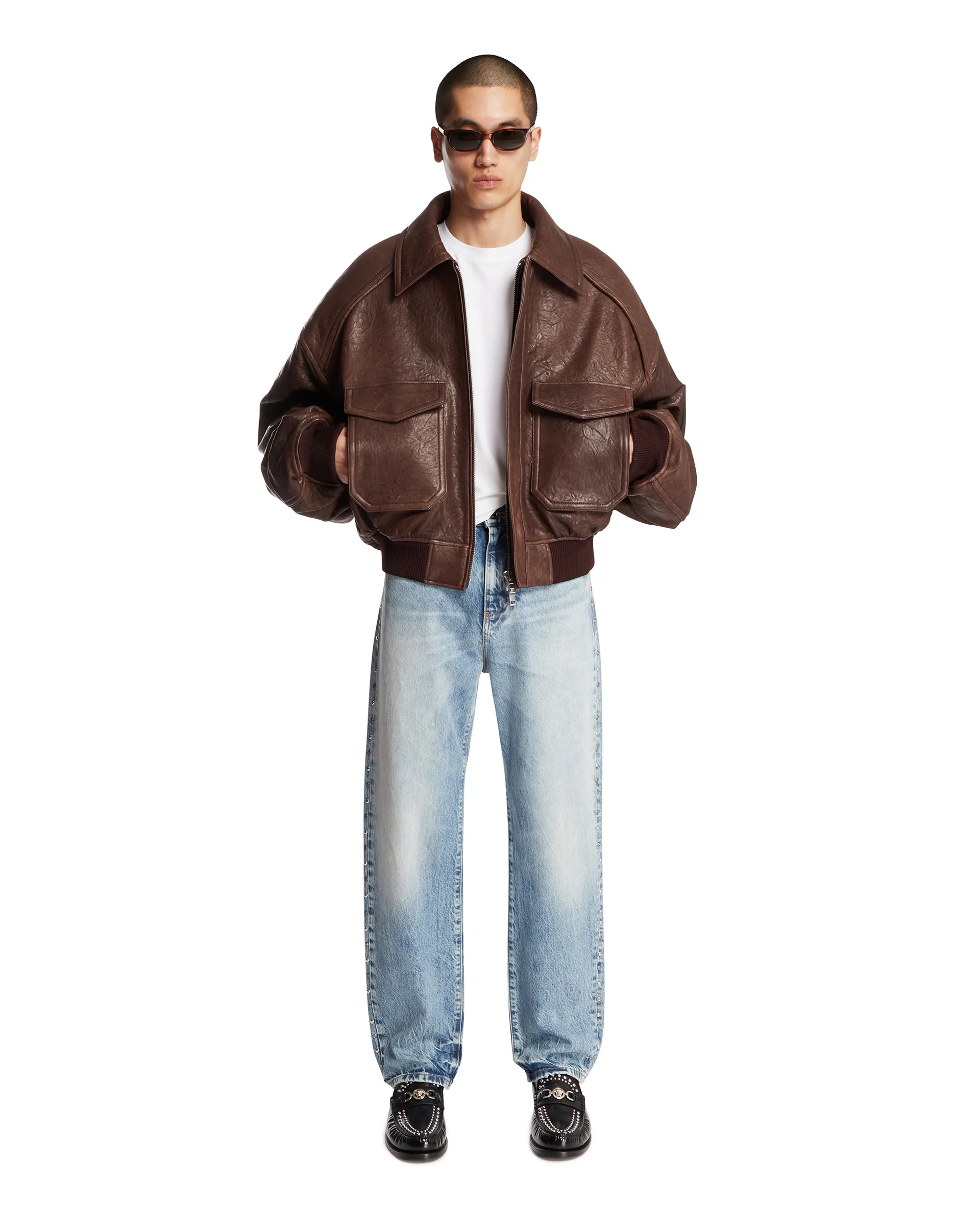 Giacca In Pelle Oversize Marrone - Image 3