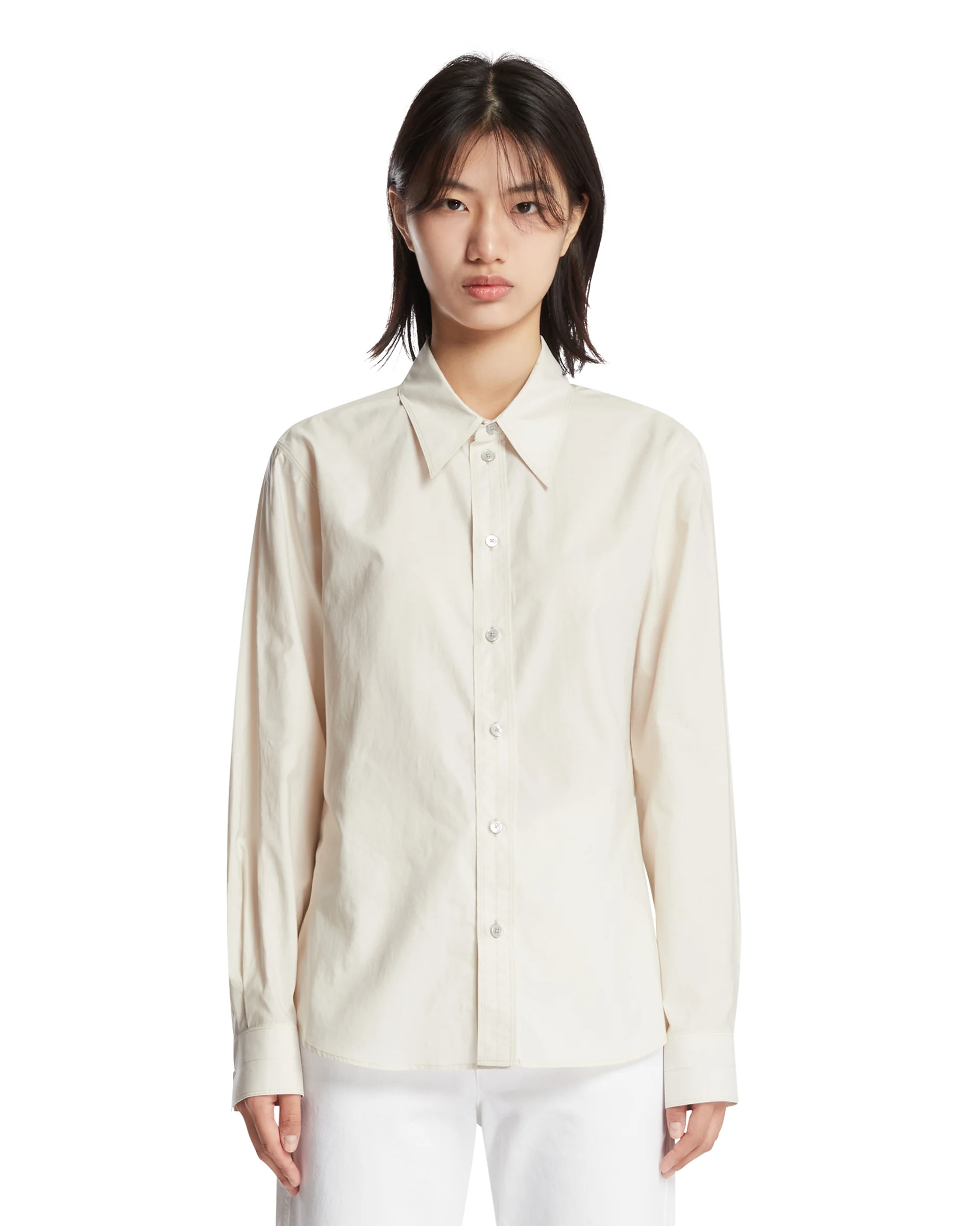 Camicia In Cotone E Seta Beige