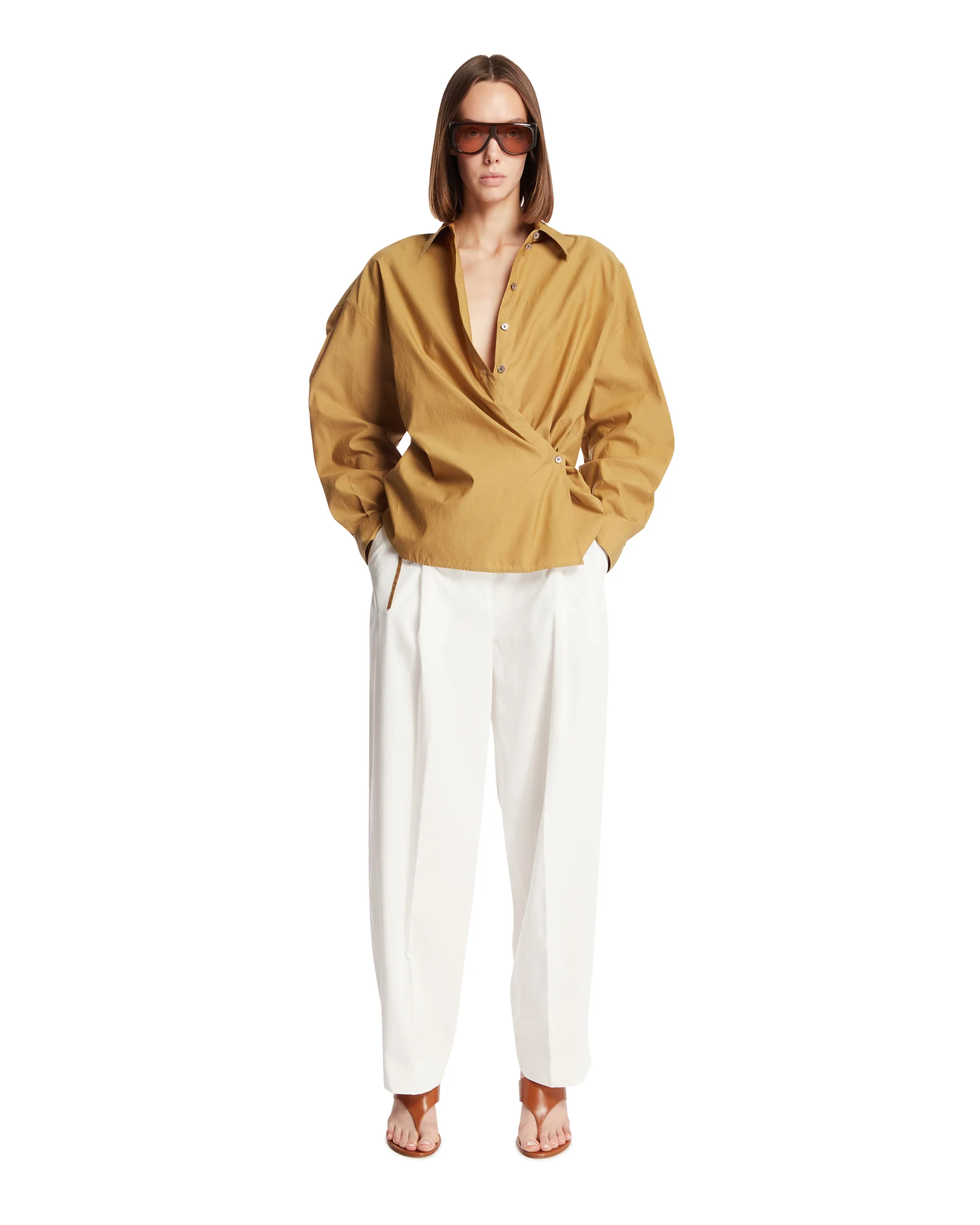 Camicia Twisted In Cotone E Seta Beige - Image 3