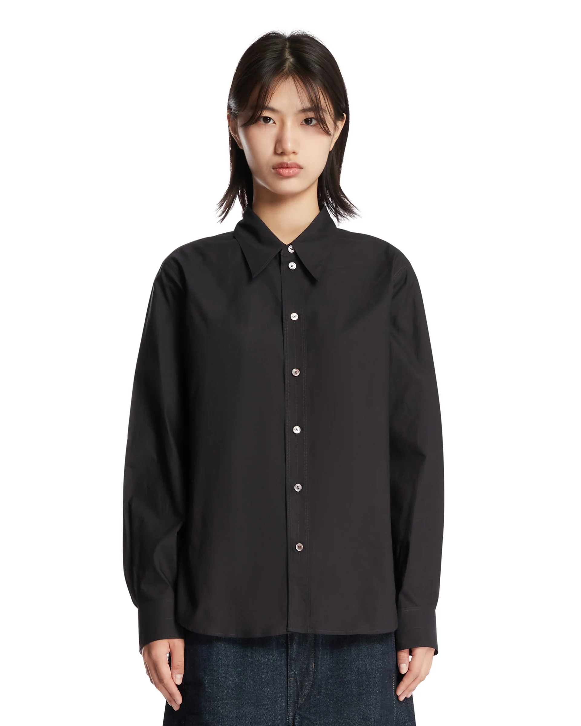 Camicia In Cotone E Seta Nera