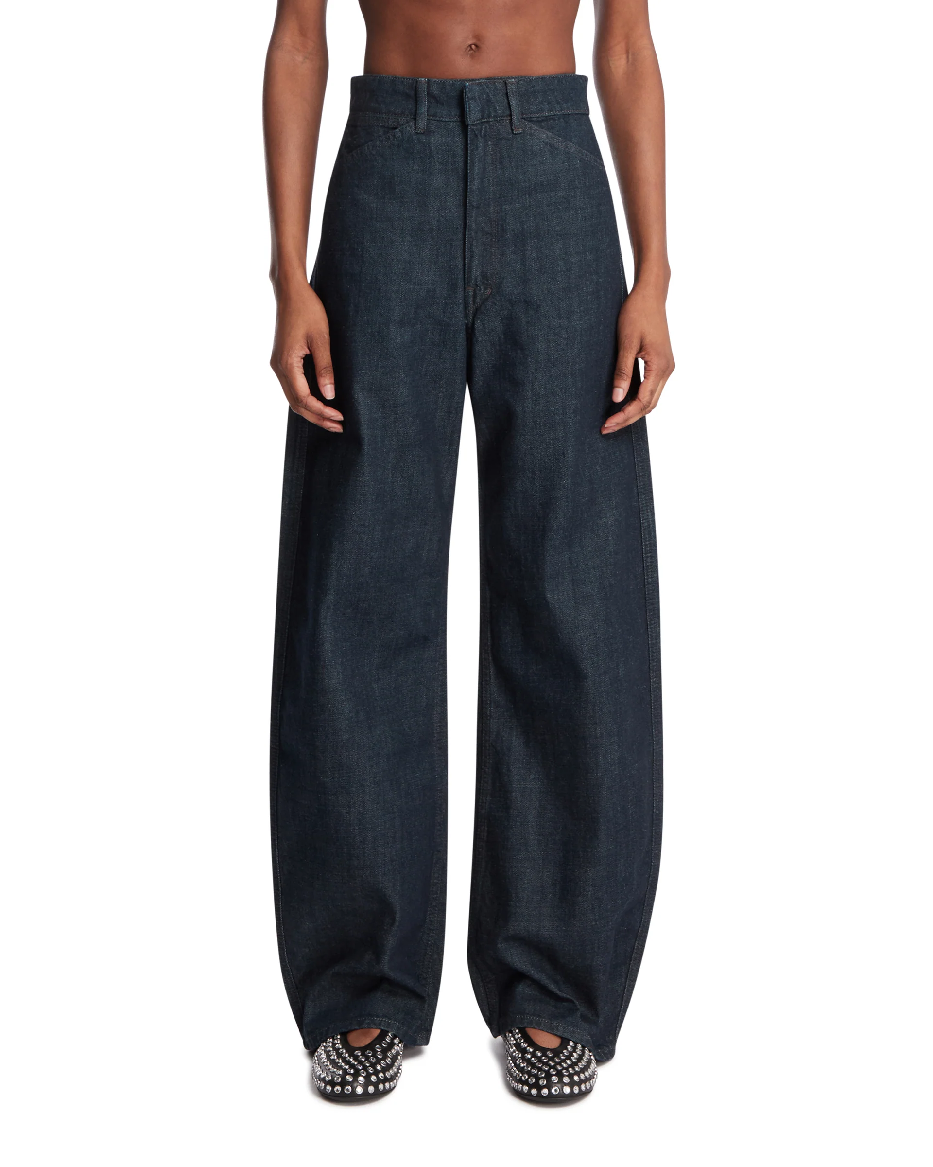 Jeans High Waisted Curved Blu