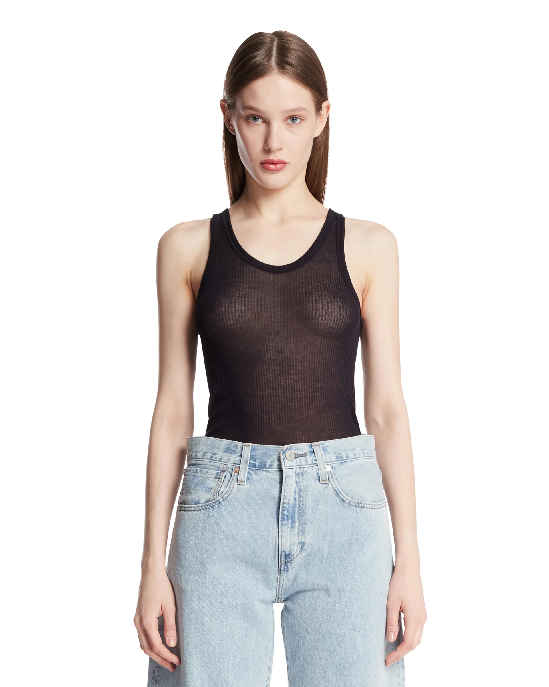 Top In Viscosa E Seta Blu