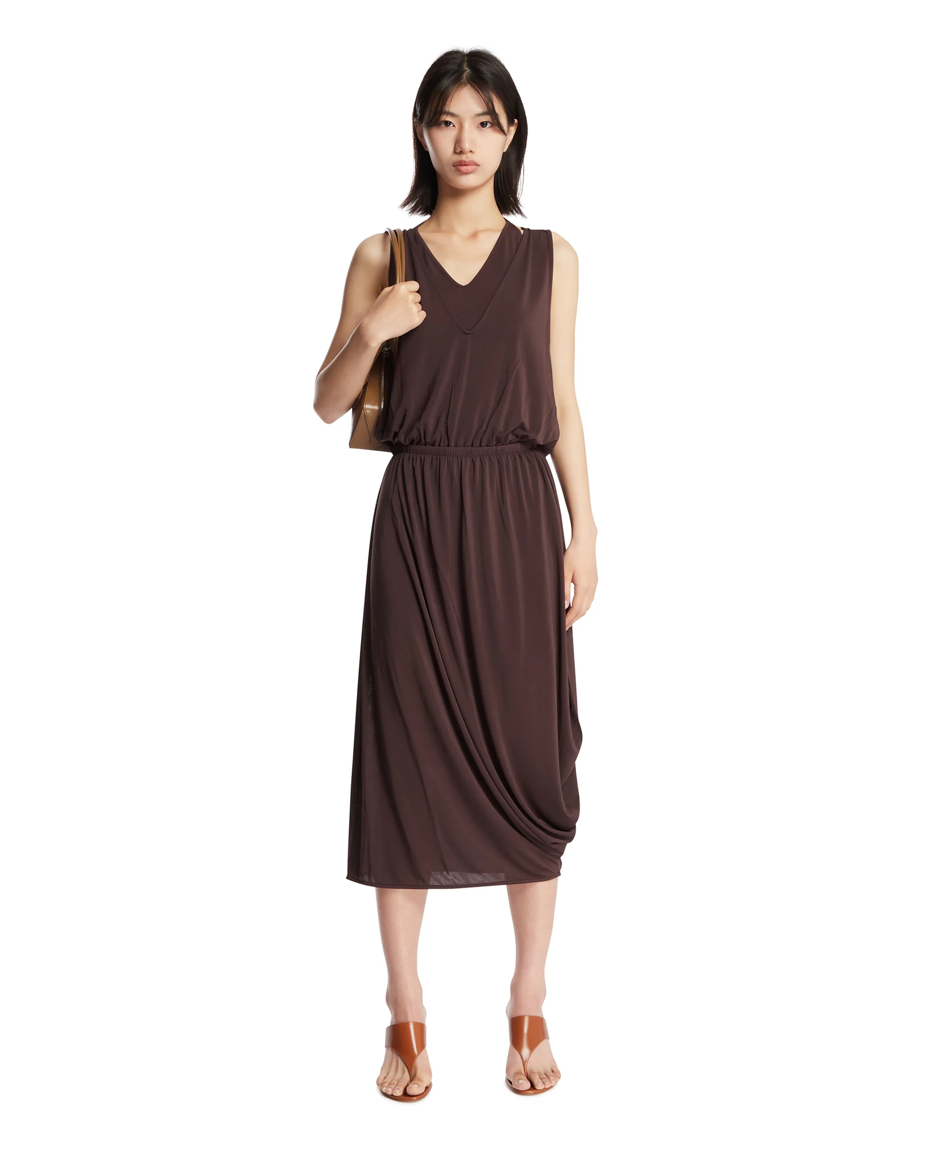 Abito Midi In Viscosa Marrone - Image 3