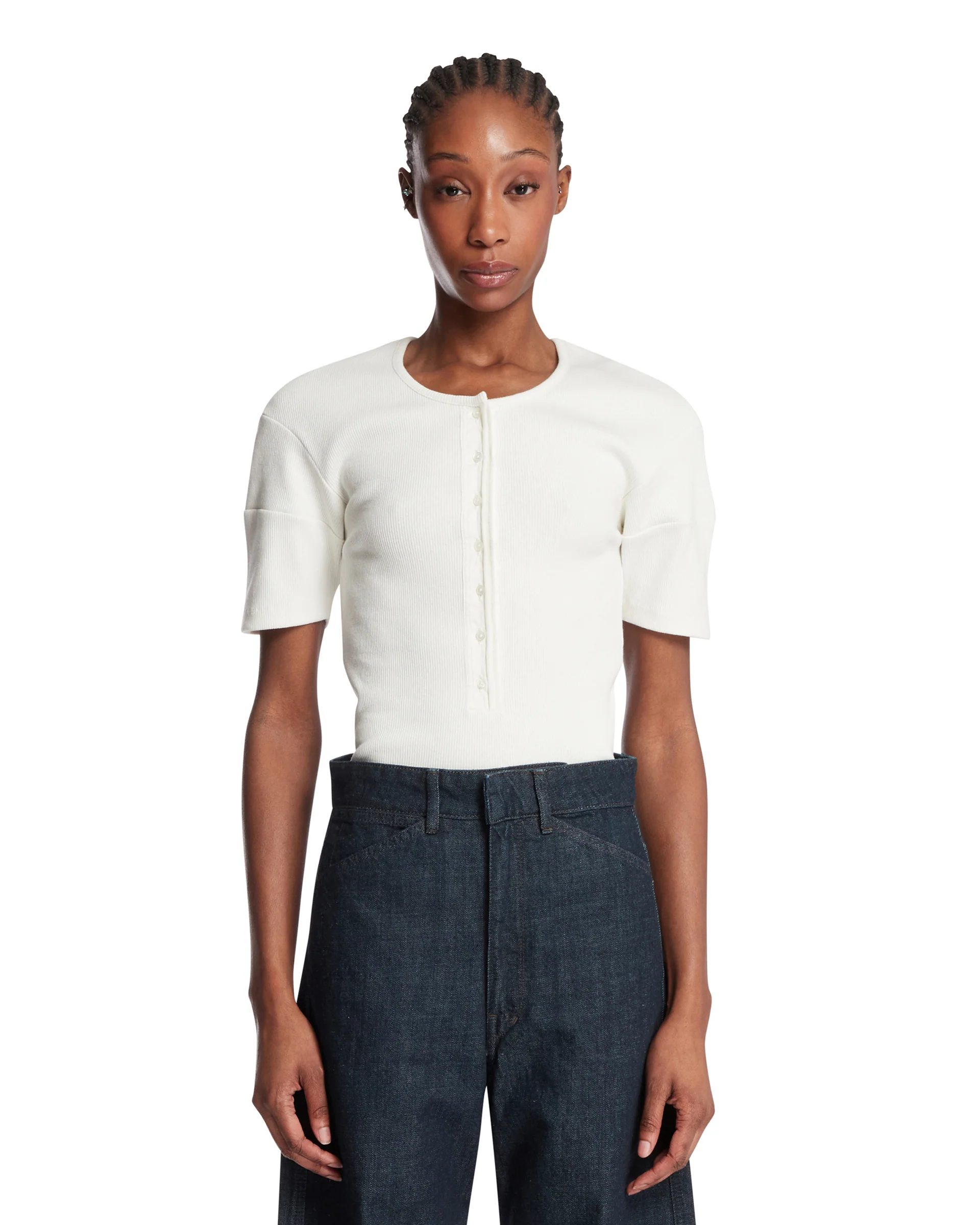 T-Shirt Henley In Cotone Bianca