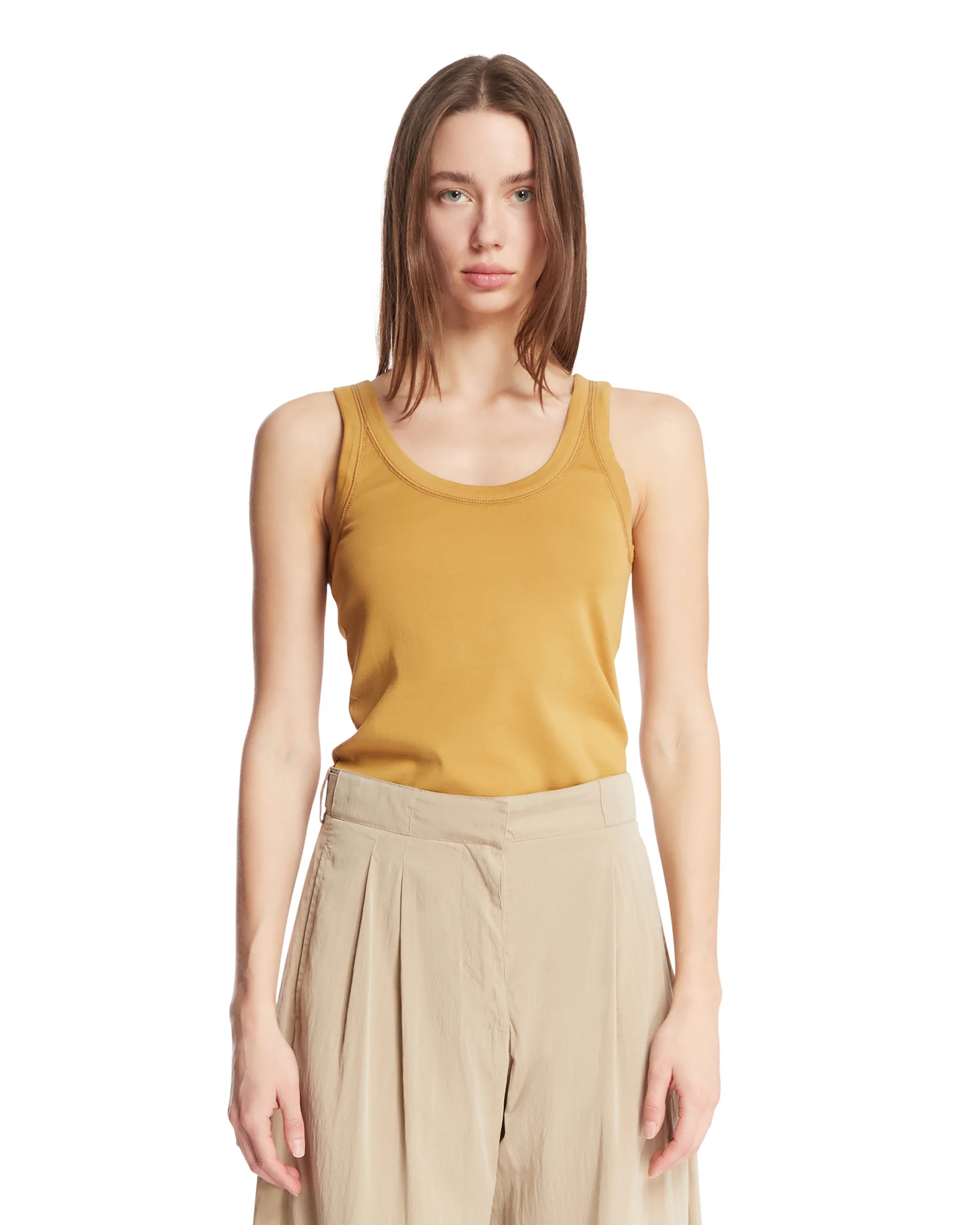 Top In Cotone Giallo Ocra