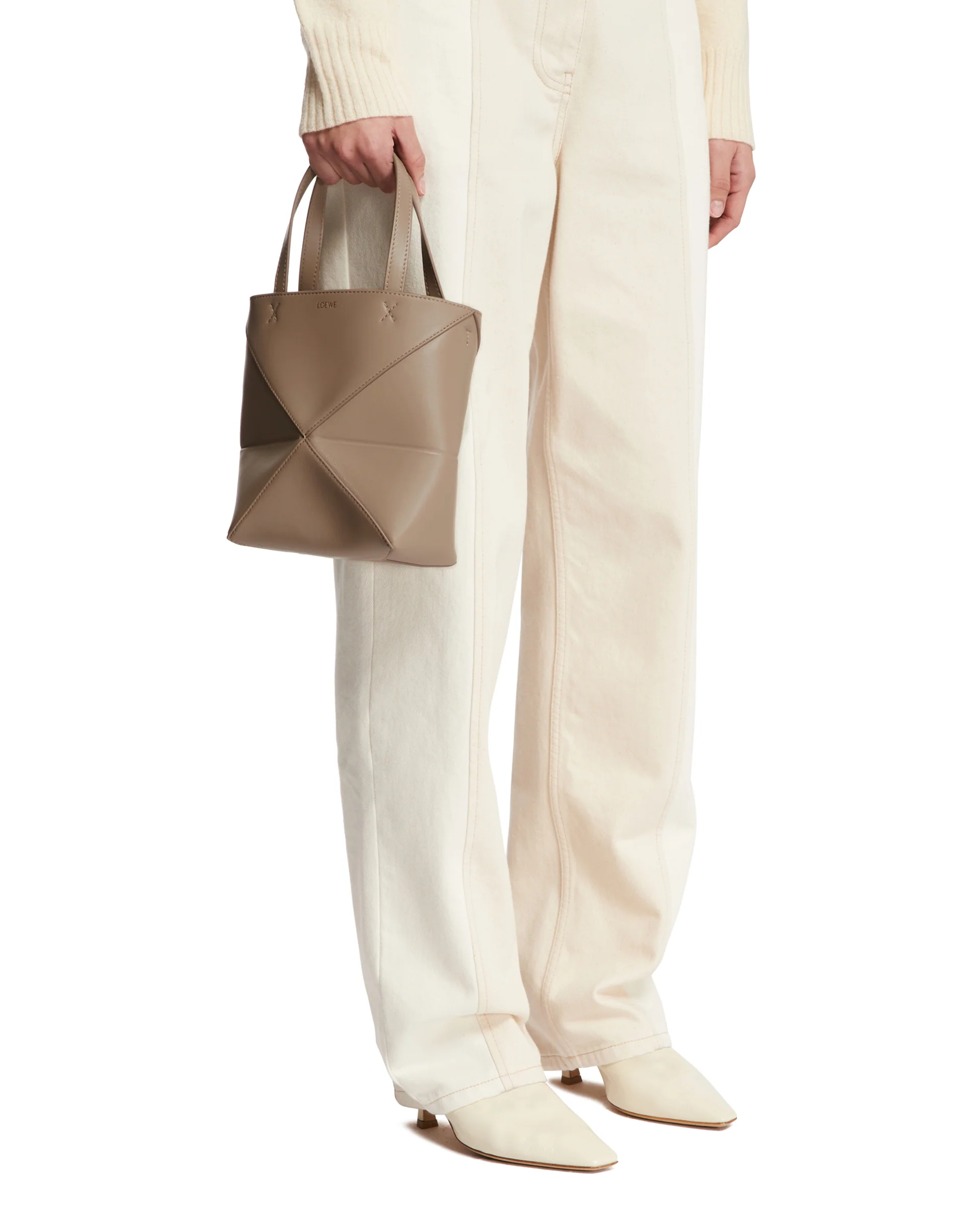 Borsa Puzzle Fold Tote Mini Beige - Image 3