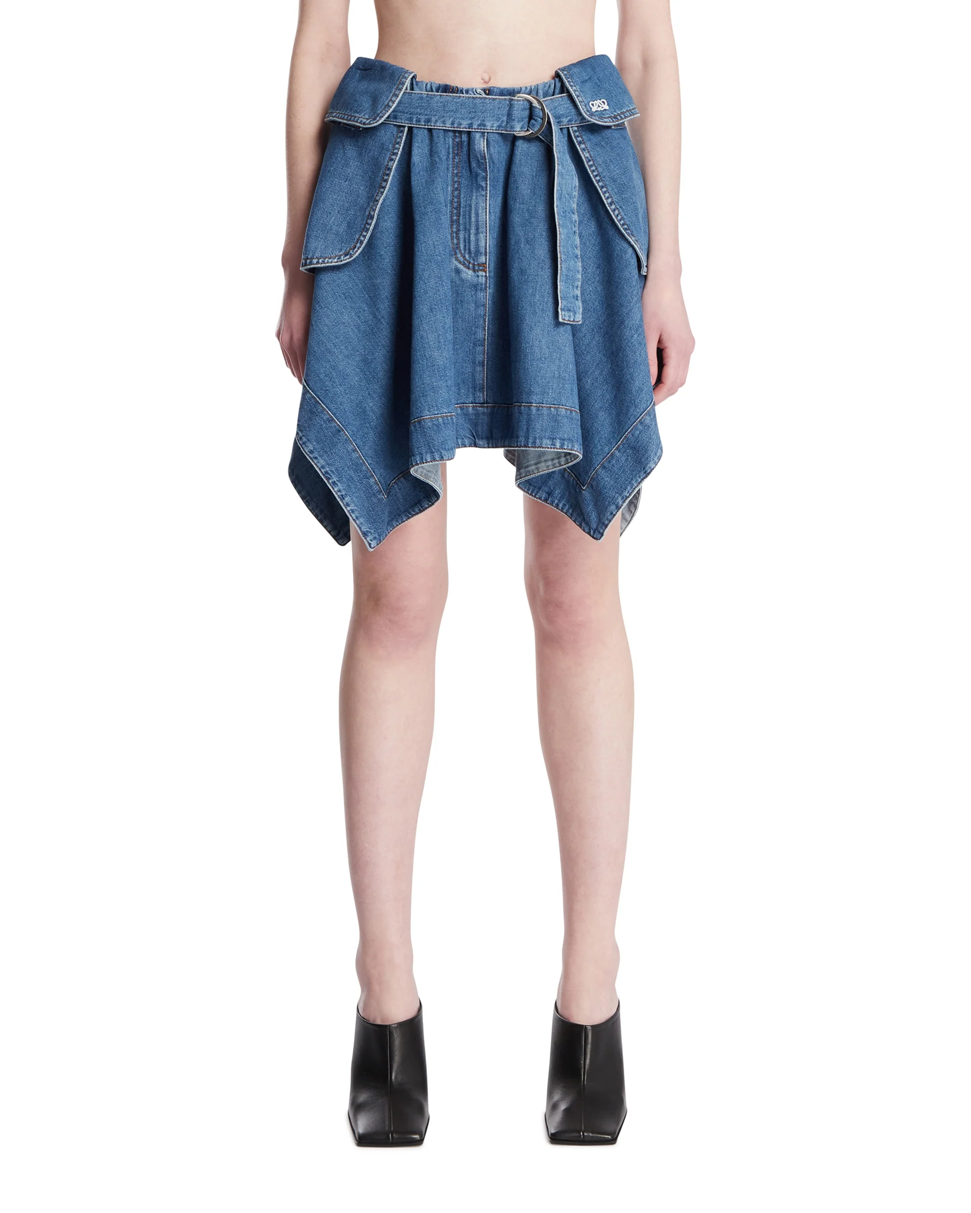 Minigonna Cargo In Denim Blu