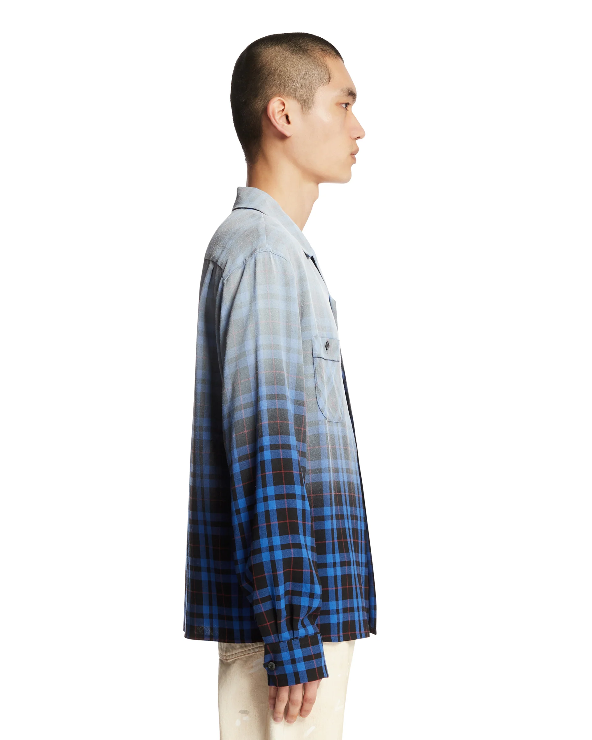 Camicia A Quadri Sfumata Blu - Image 4