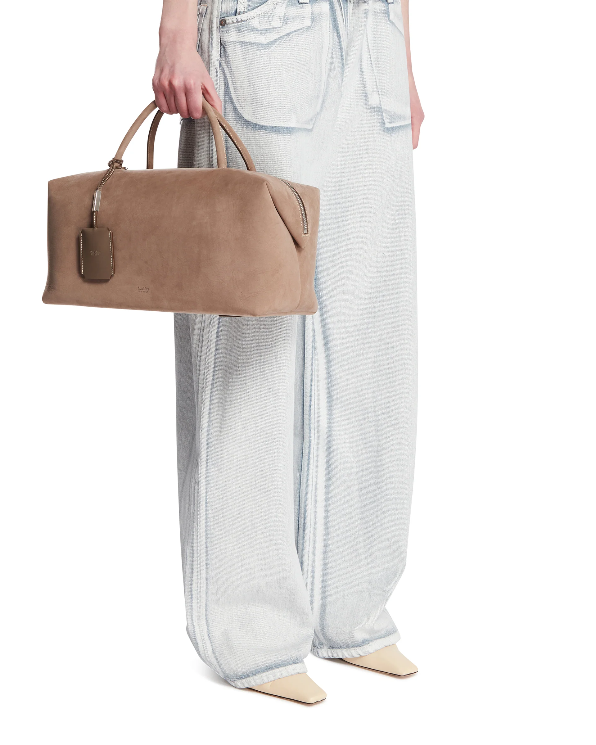 Borsa Bauletto Large Holdall In Suede Beige - Image 3