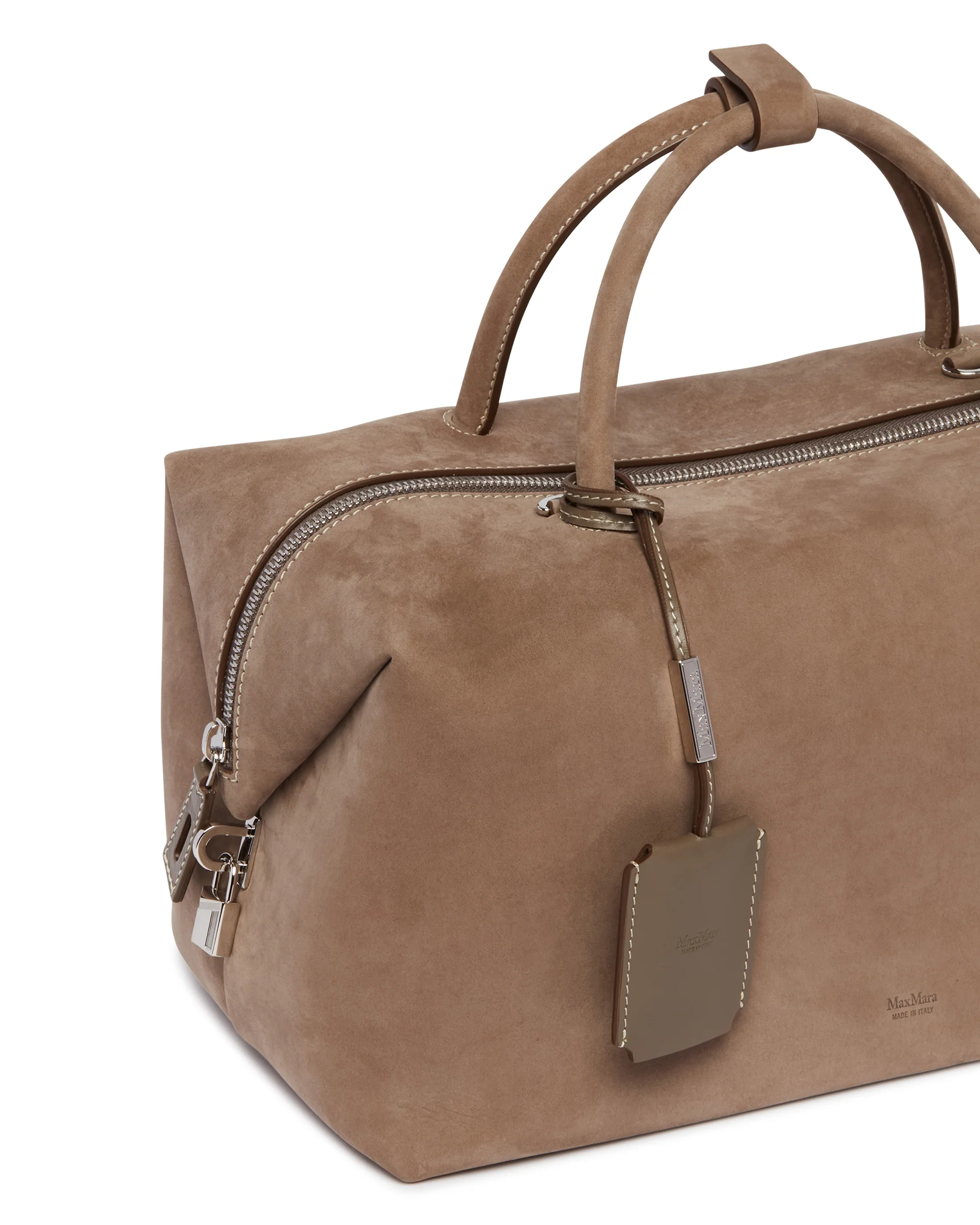 Borsa Bauletto Large Holdall In Suede Beige - Image 4