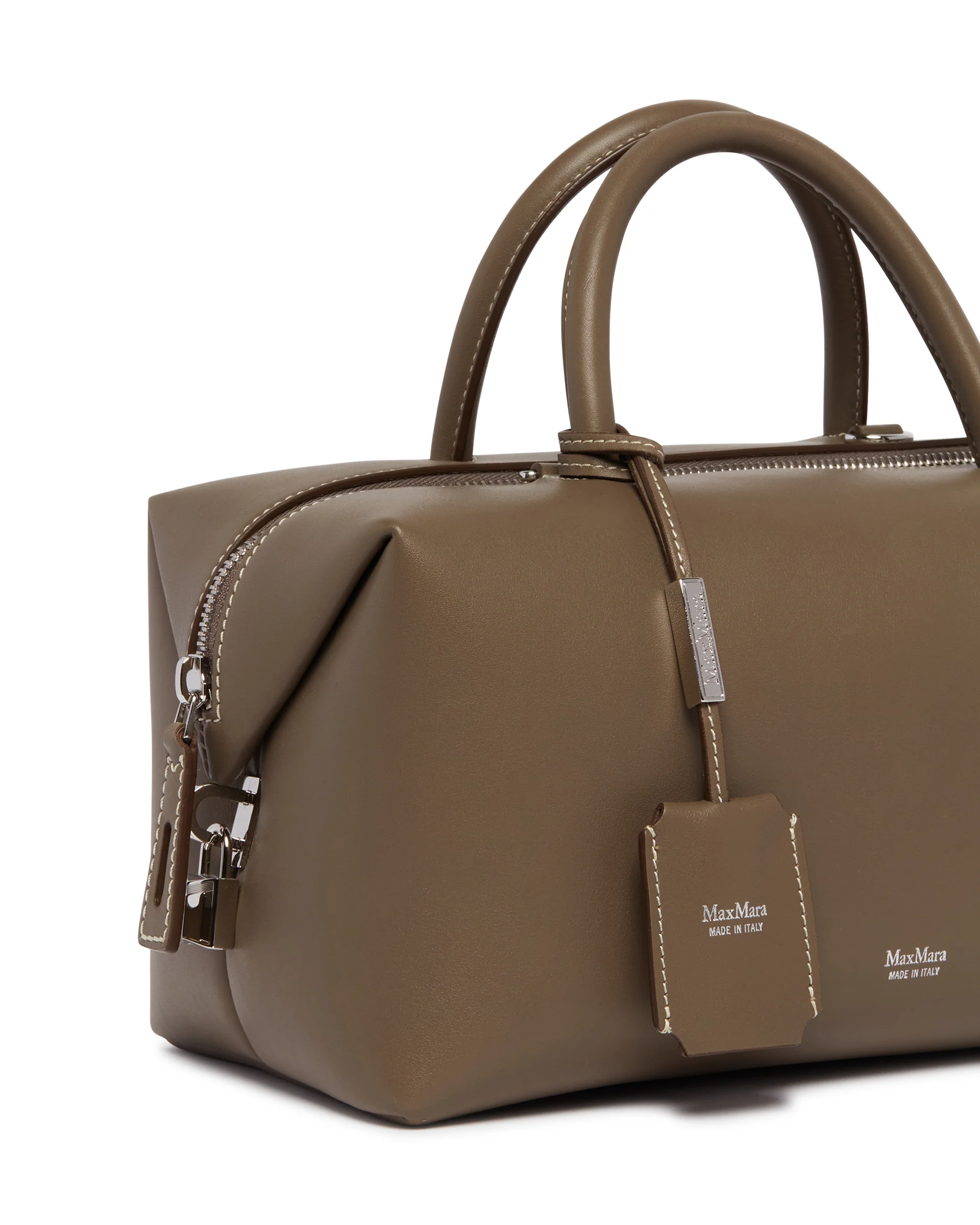 Borsa Bauletto Media Holdall In Pelle Color Taupe - Image 4
