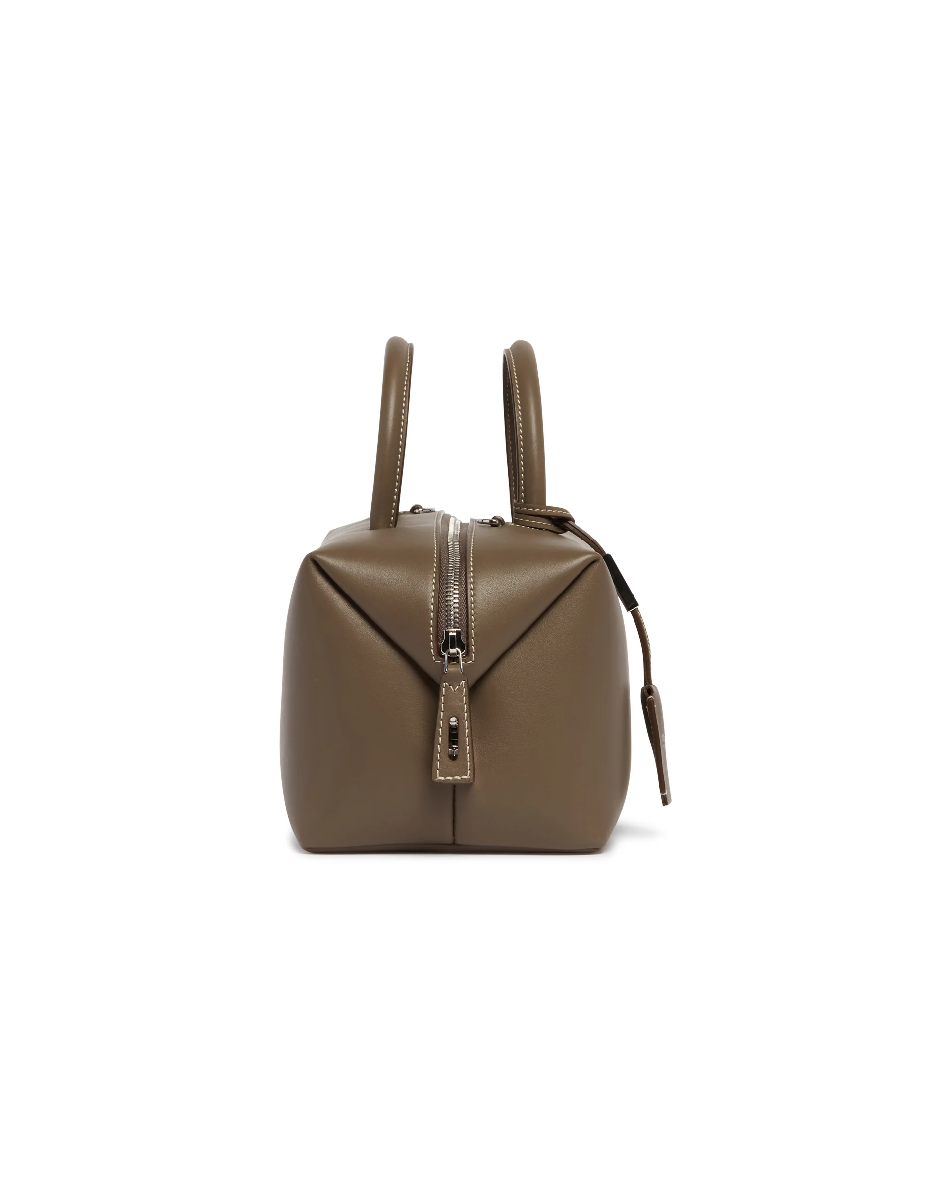 Borsa Bauletto Media Holdall In Pelle Color Taupe - Image 7