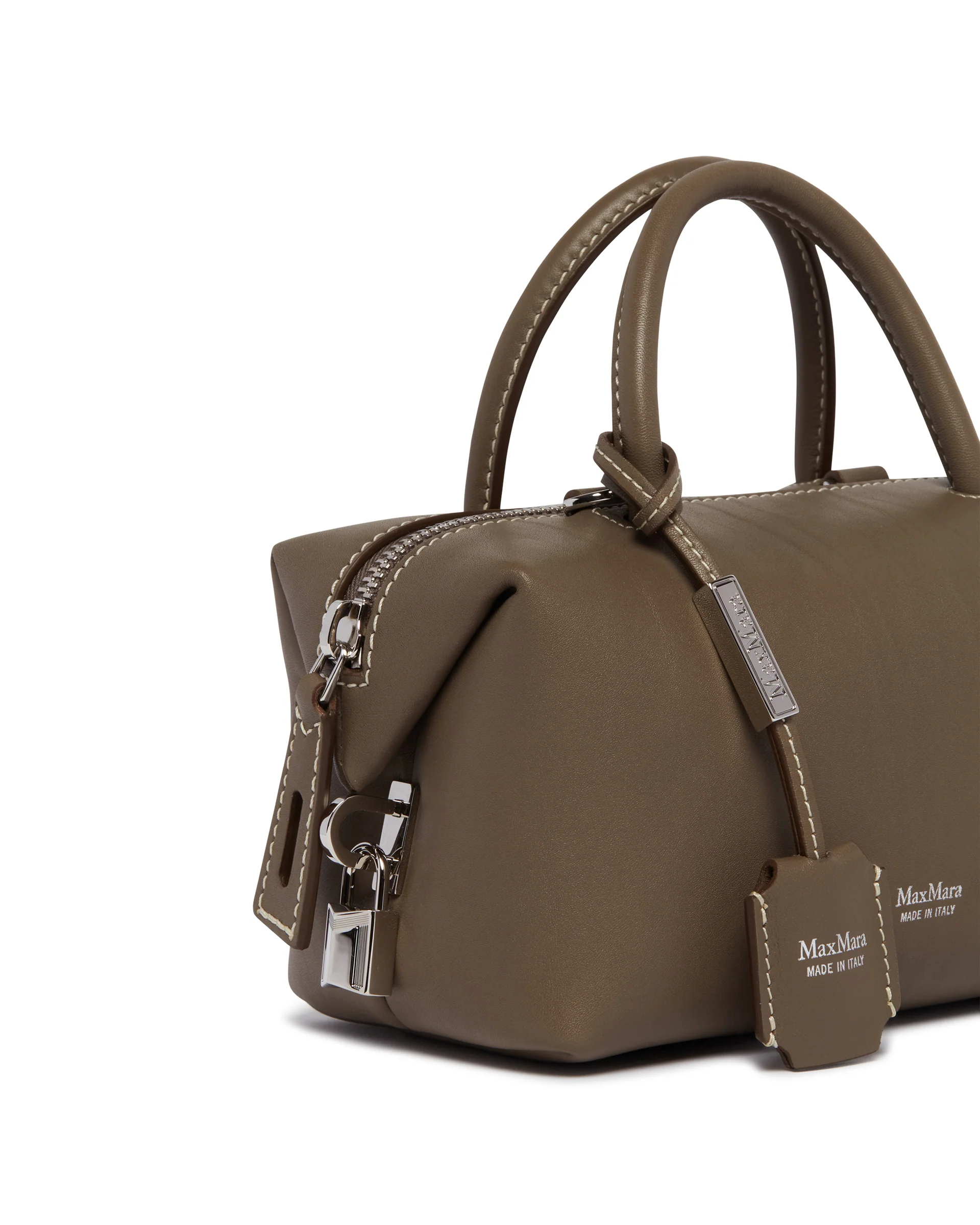 Borsa Bauletto Piccola Holdall In Pelle Color Taupe - Image 4