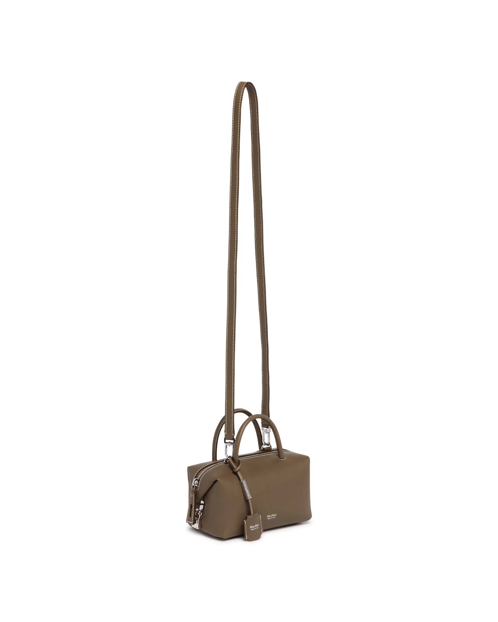 Borsa Bauletto Piccola Holdall In Pelle Color Taupe - Image 5
