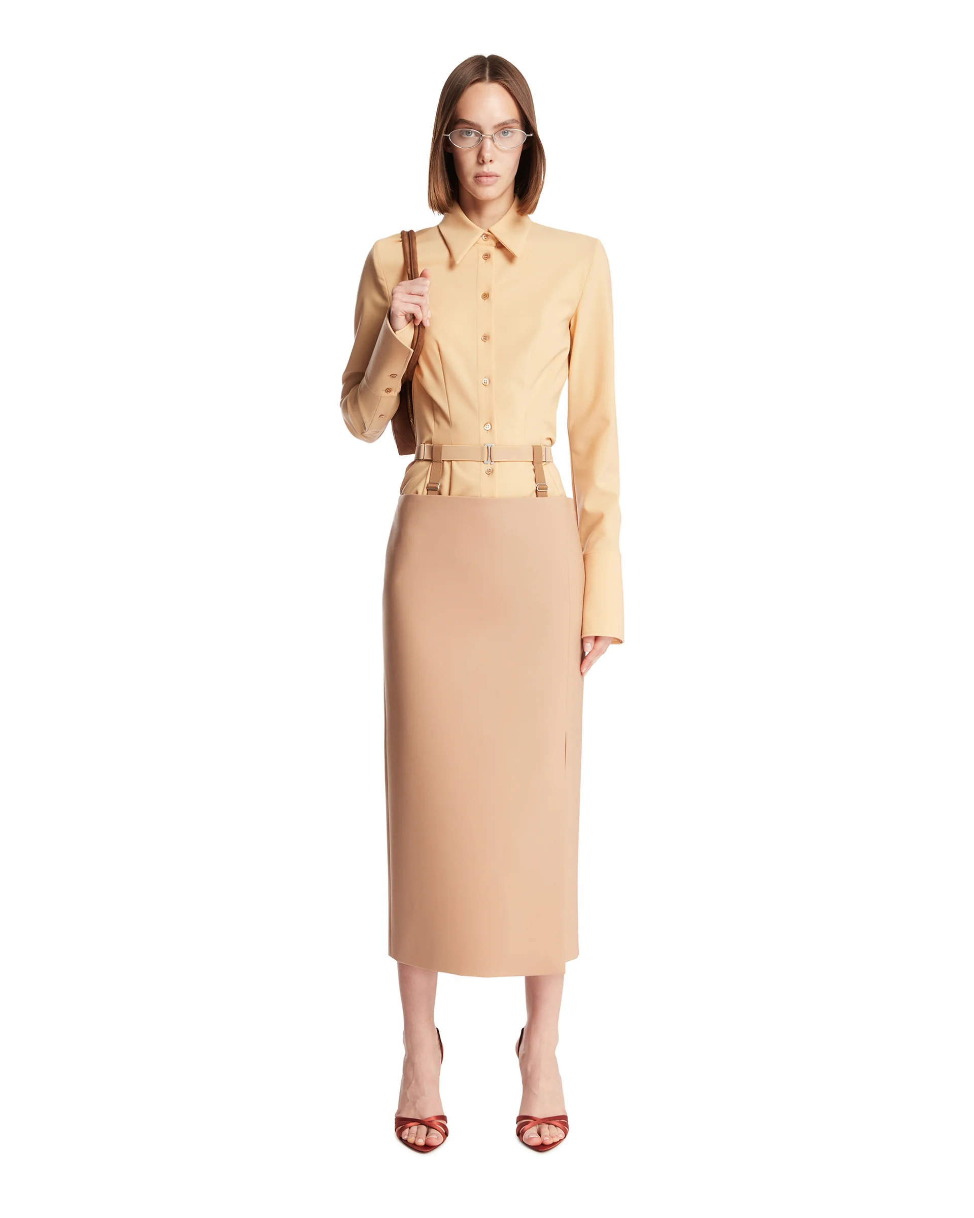 Camicia Aderente In Lana Beige - Image 3