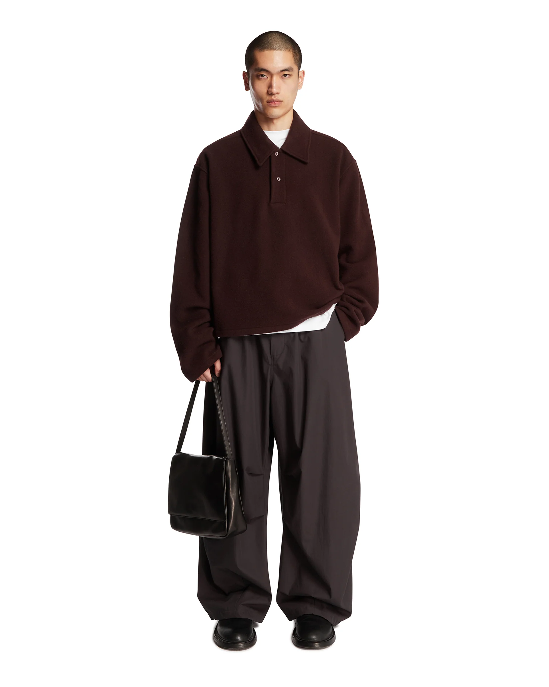 Maglione Polo In Pile Di Lana Bordeaux - Image 3