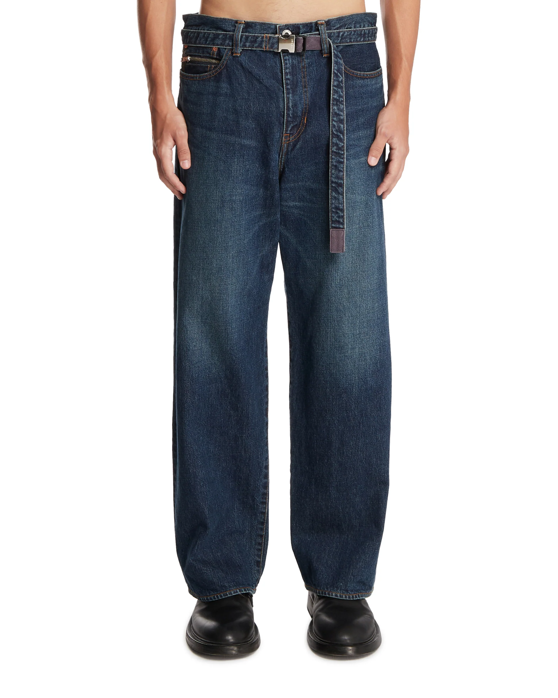 Jeans Ampi Con Cintura Blu