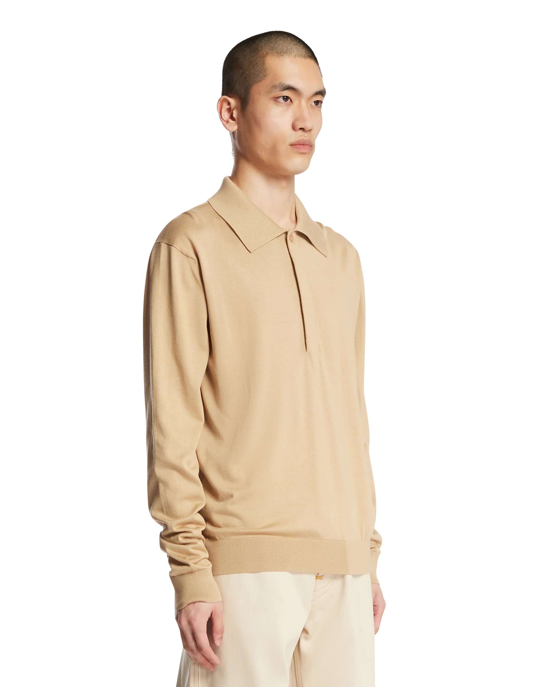 Polo In Maglia di Cotone E Seta Beige - Image 2