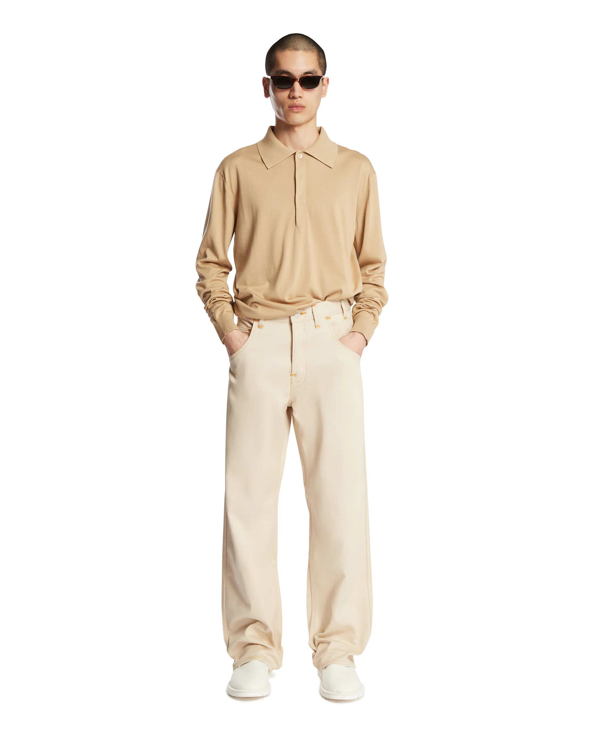 Polo In Maglia di Cotone E Seta Beige - Image 3