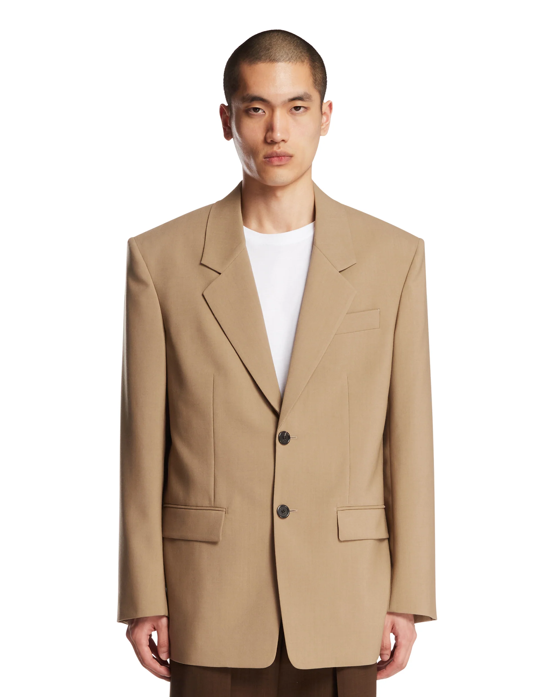Giacca In Tela Di Lana E Mohair Beige