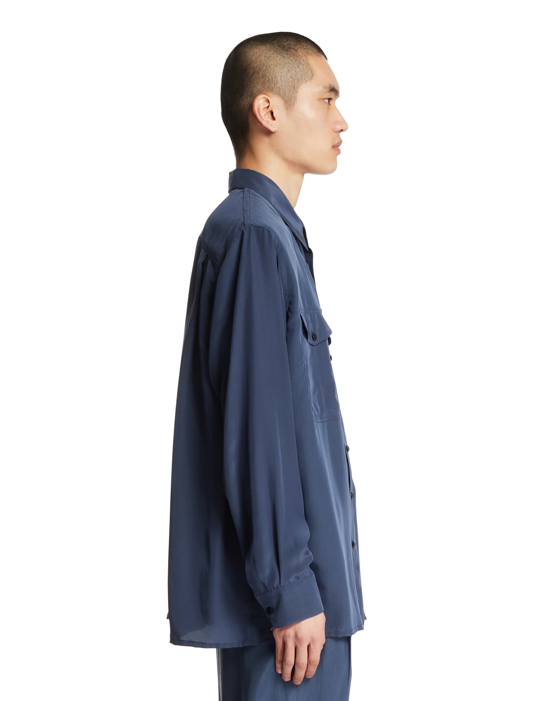 Camicia In Viscosa E Seta Blu - Image 4
