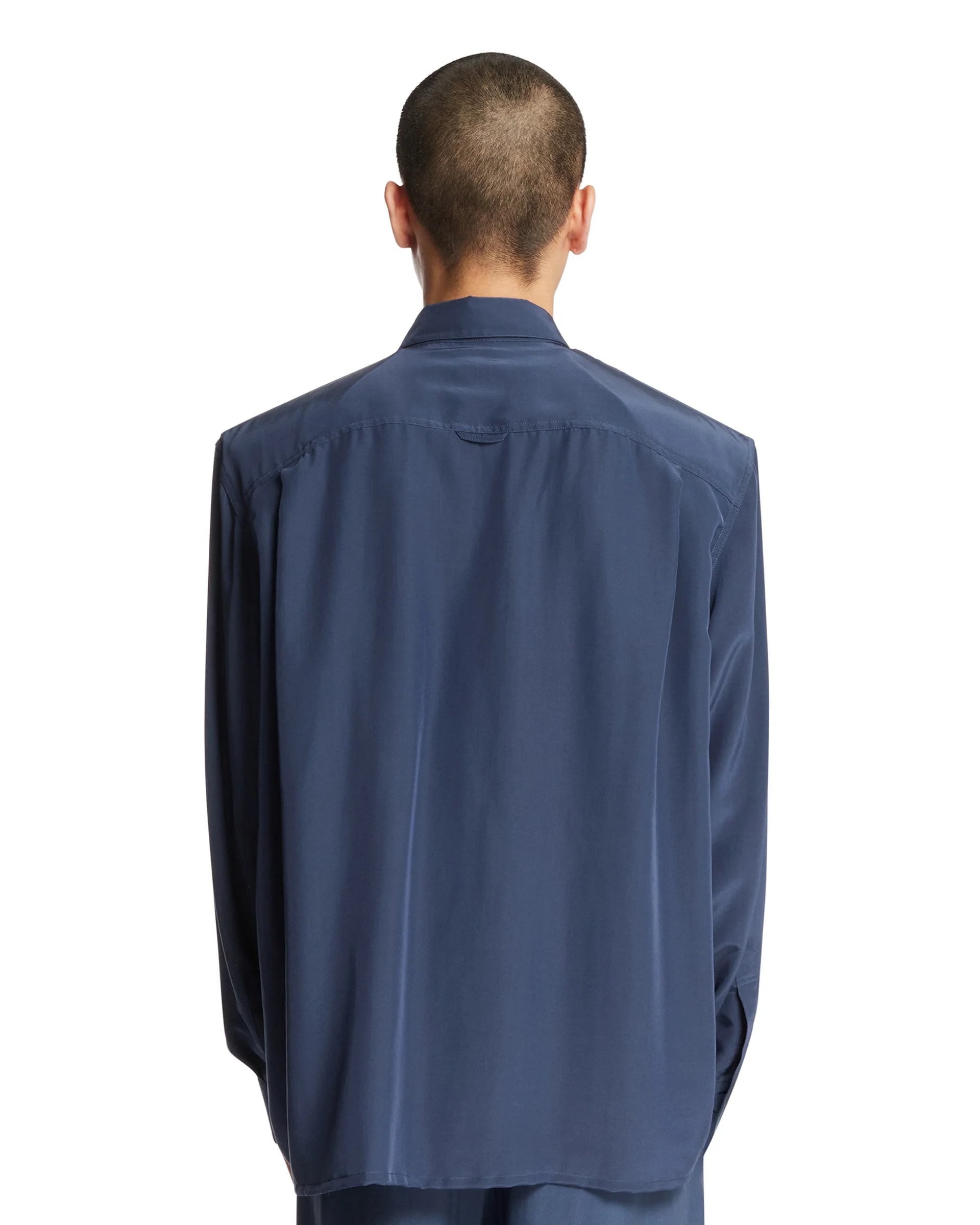 Camicia In Viscosa E Seta Blu - Image 5