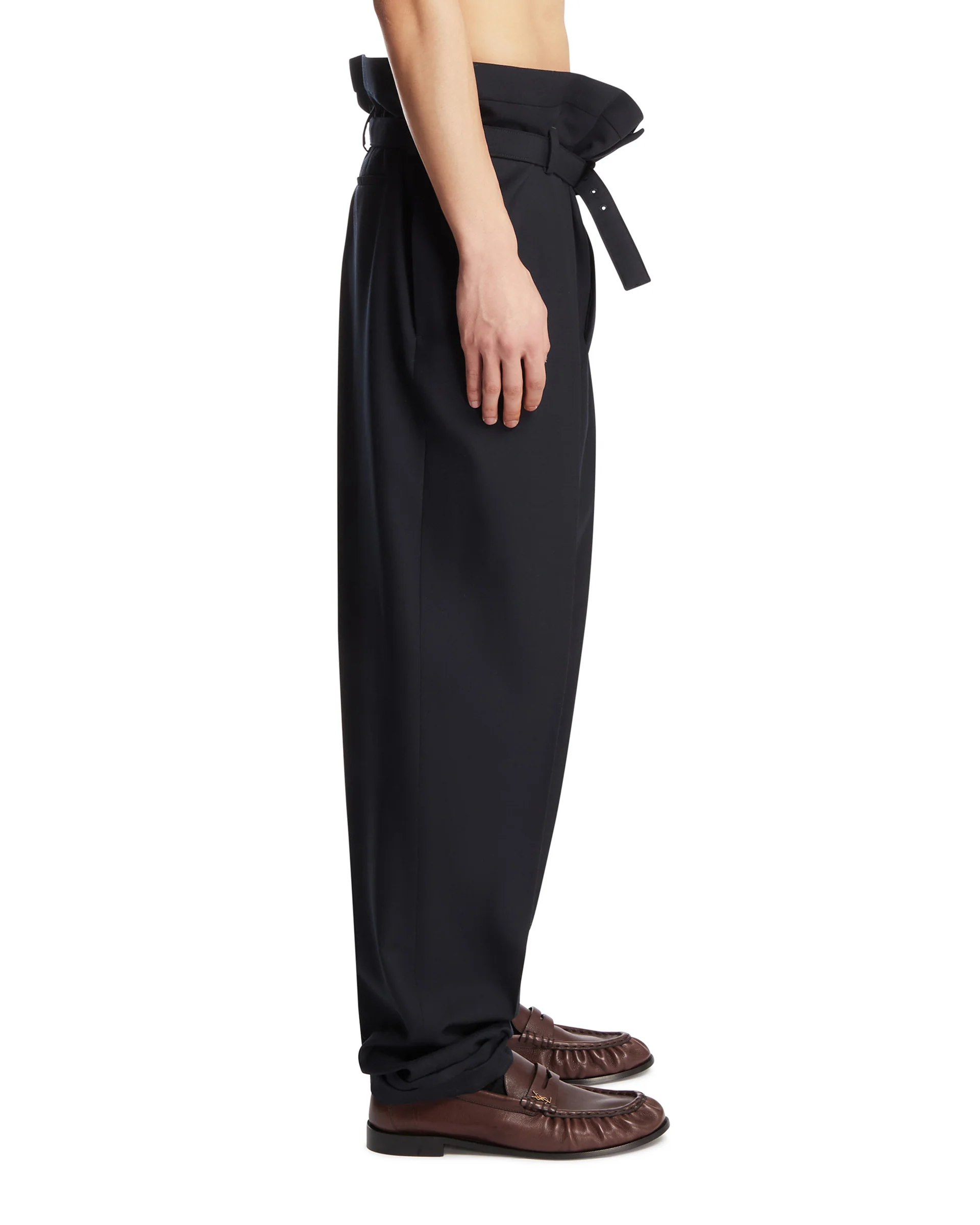 Pantaloni Paperbag In Lana Blu - Image 4