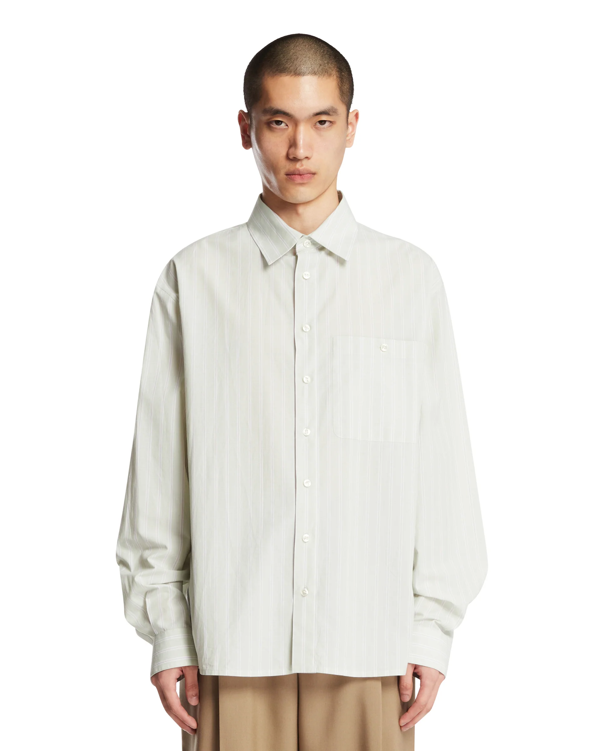 Camicia In Cotone A Righe Verde