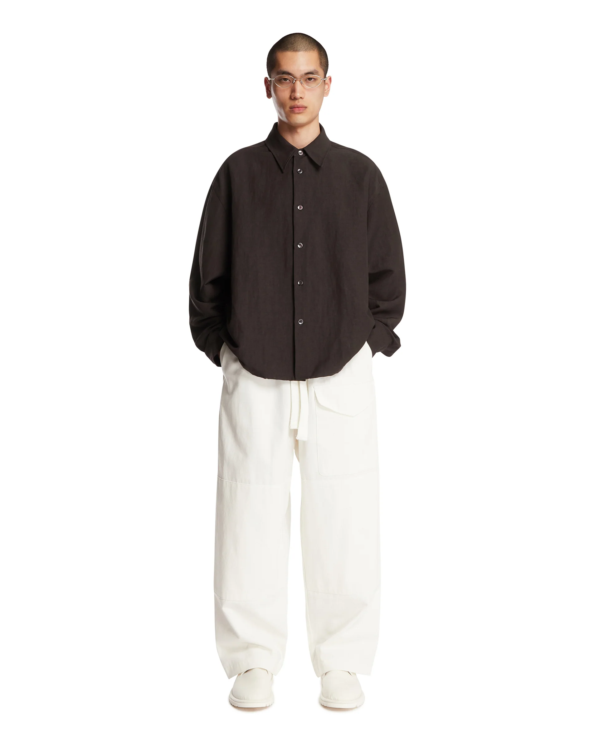 Overshirt In Lino E Lana Marrone - Image 3