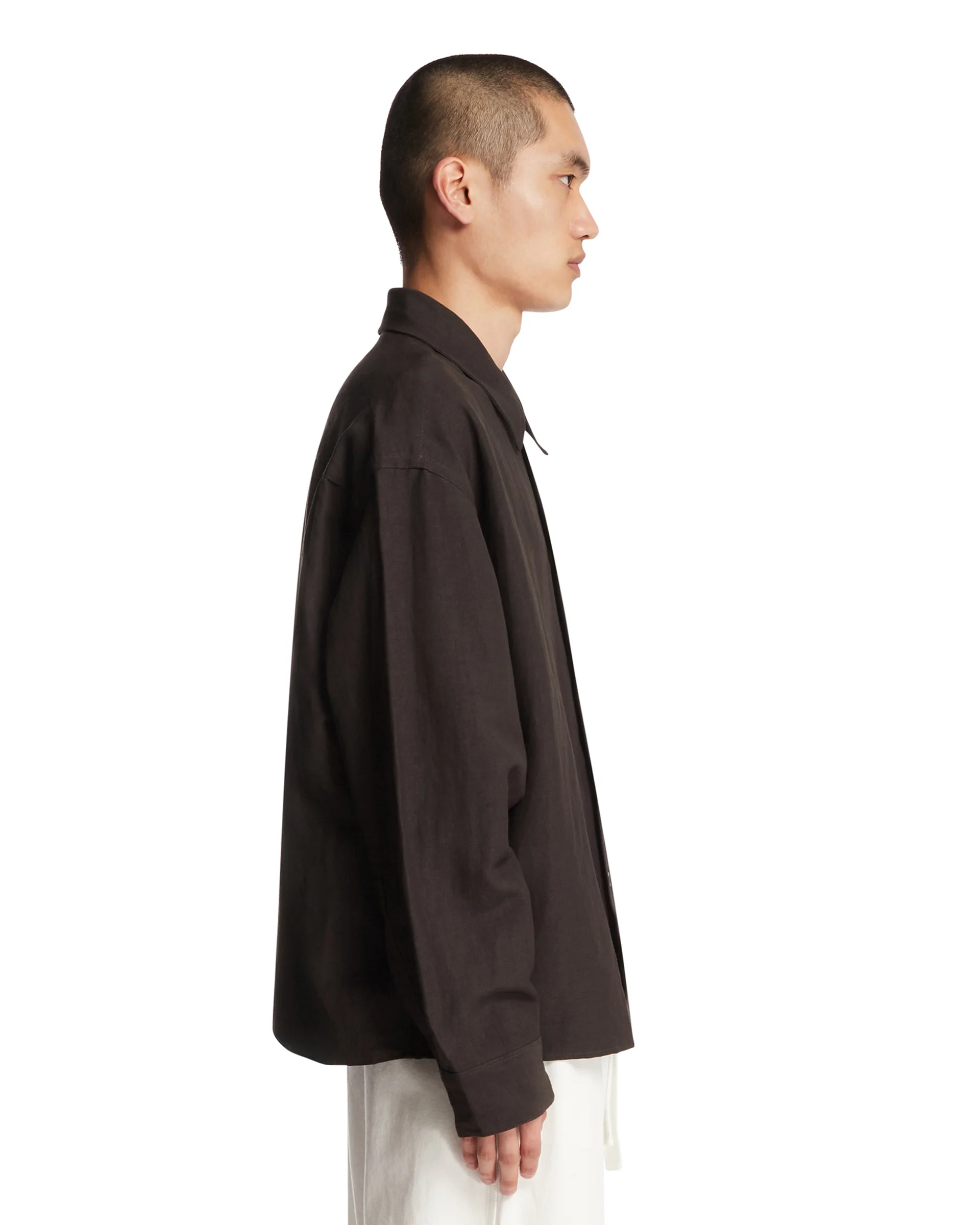 Overshirt In Lino E Lana Marrone - Image 4