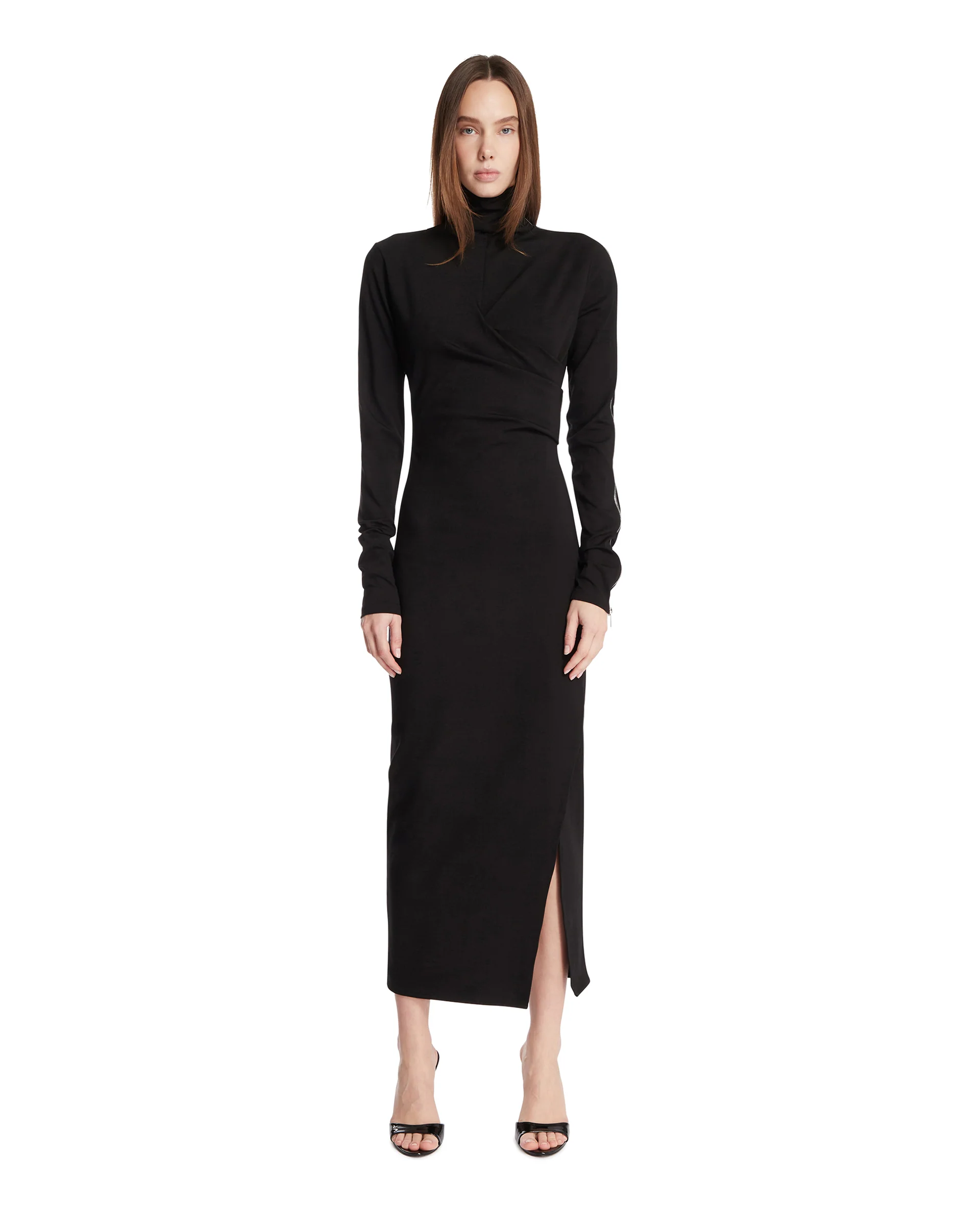 Abito Midi Aderente Con Zip Nero