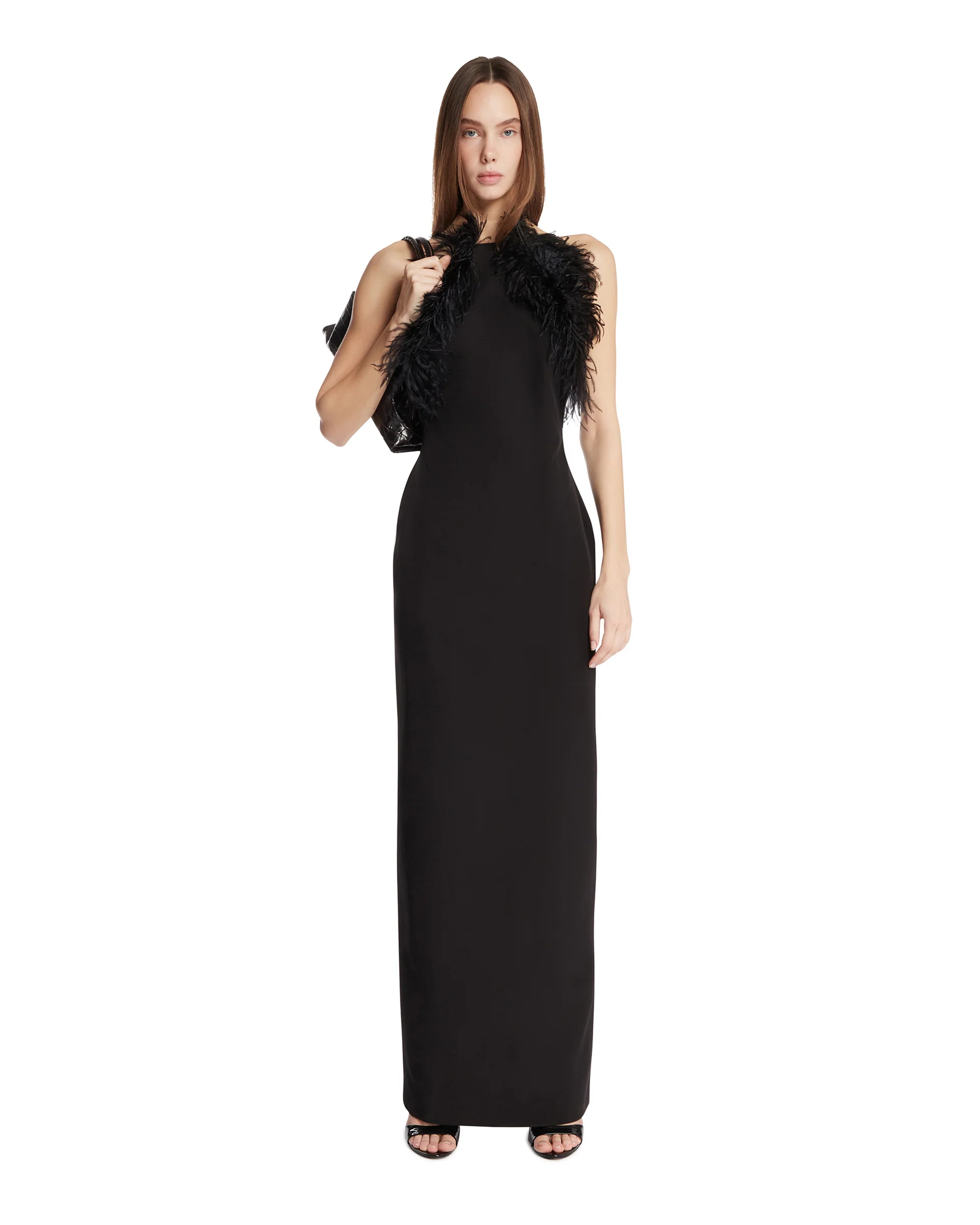 Abito Lungo Con Piume Nero - Image 3