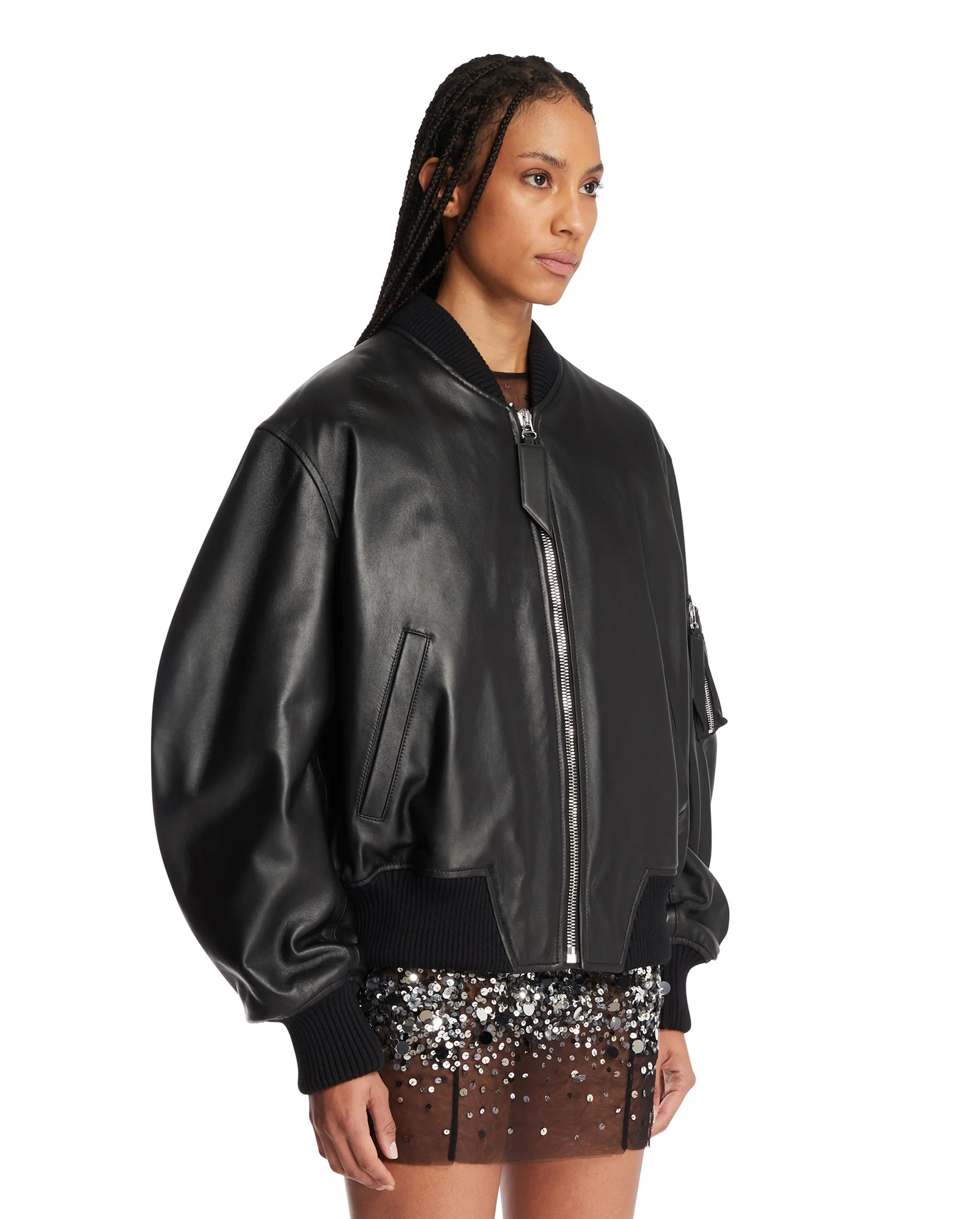 Bomber Oversize In Pelle Nero - Image 2