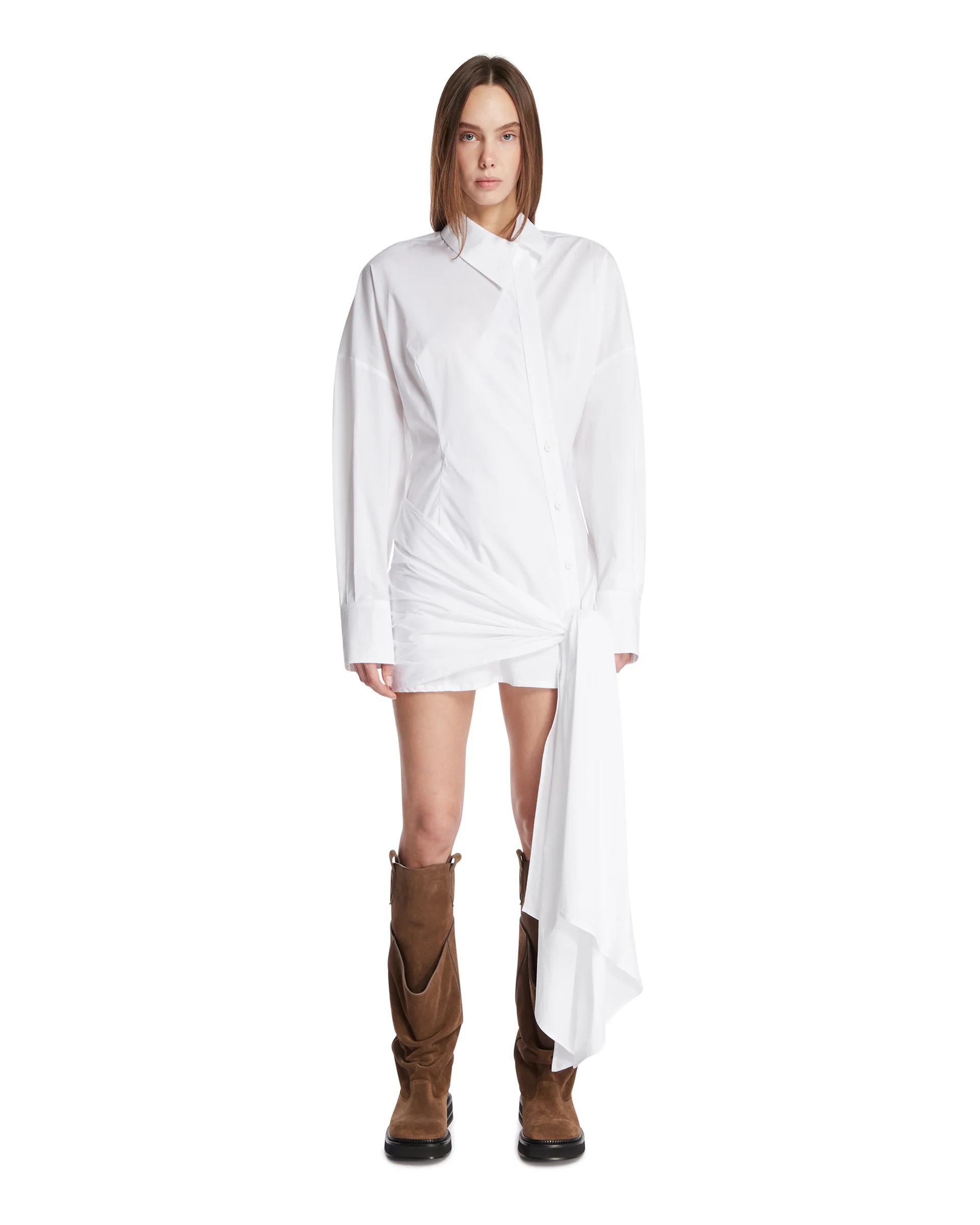 Abito A Camicia Con Drappeggio Bianco
