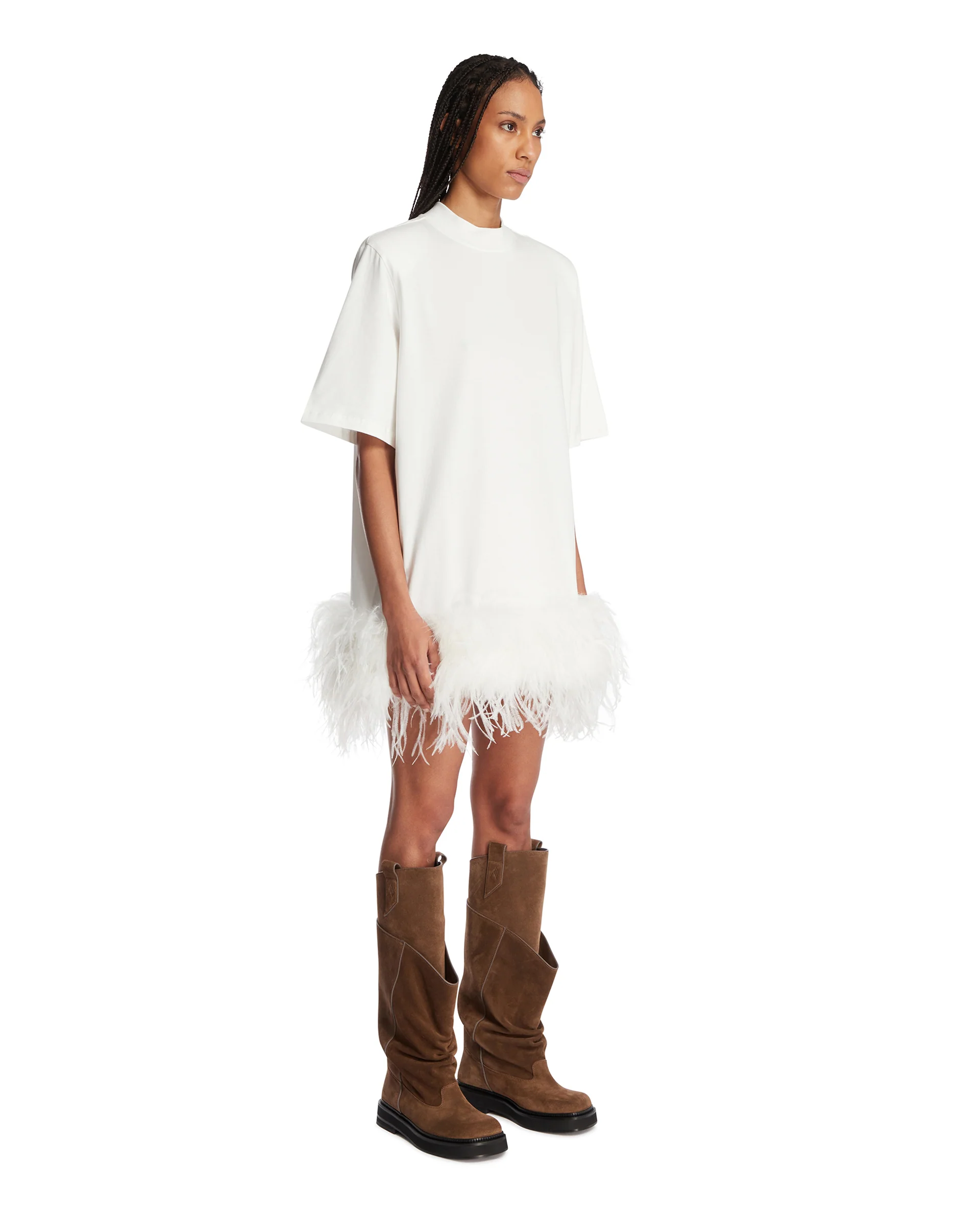 Abito T-Shirt Con Piume Bianco - Image 2