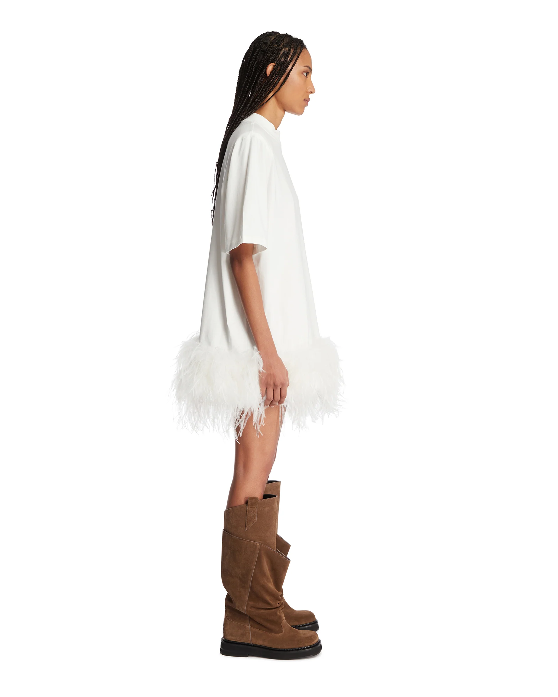 Abito T-Shirt Con Piume Bianco - Image 4