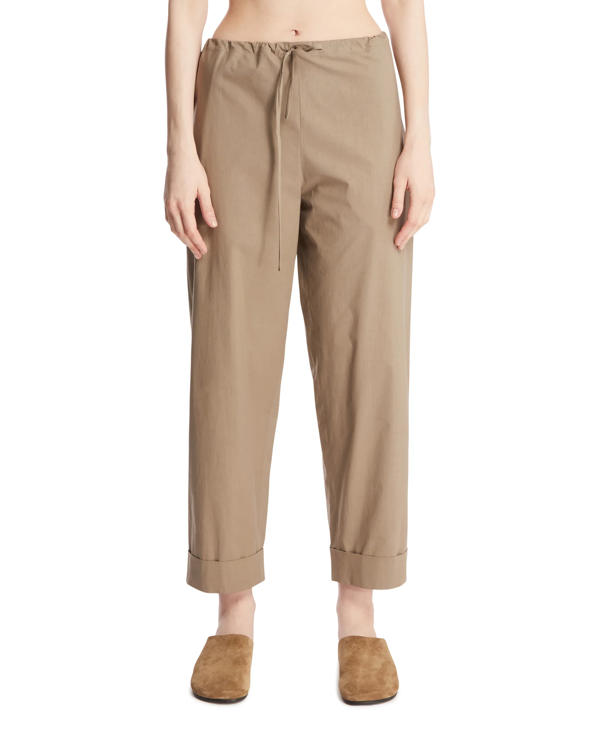 Pantaloni Cropped In Cotone Beige