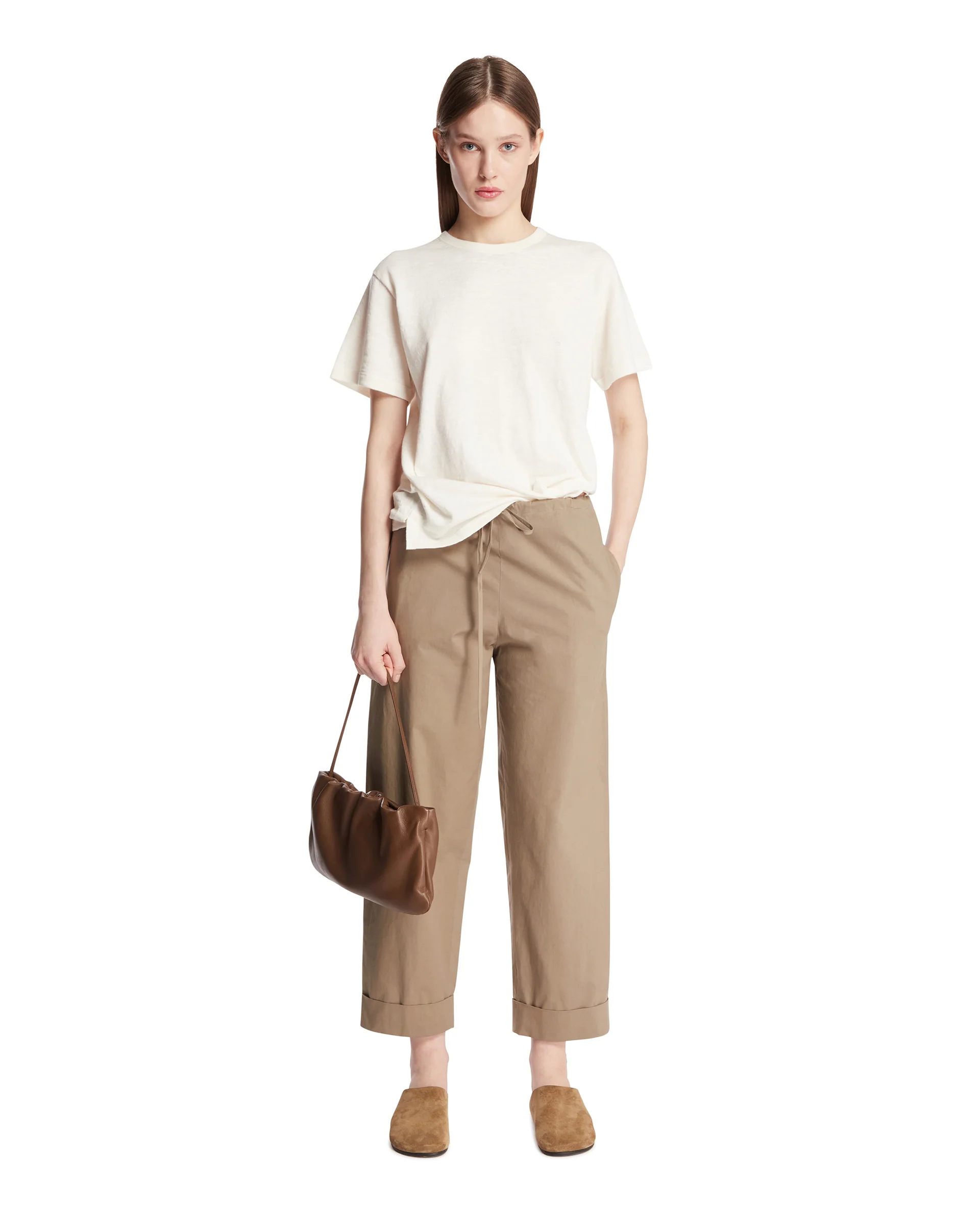 Pantaloni Cropped In Cotone Beige - Image 3