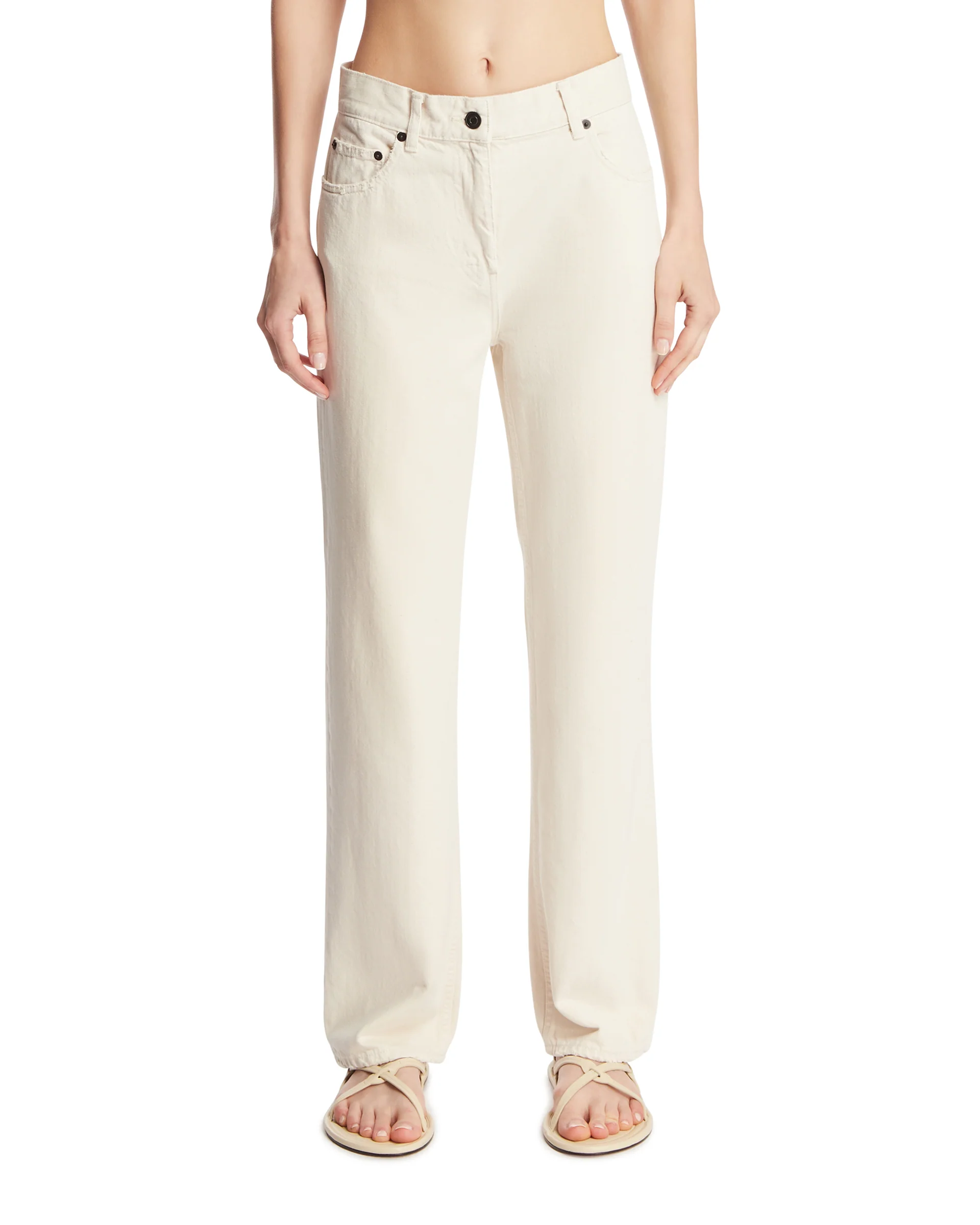 Jeans A Gamba Dritta Beige