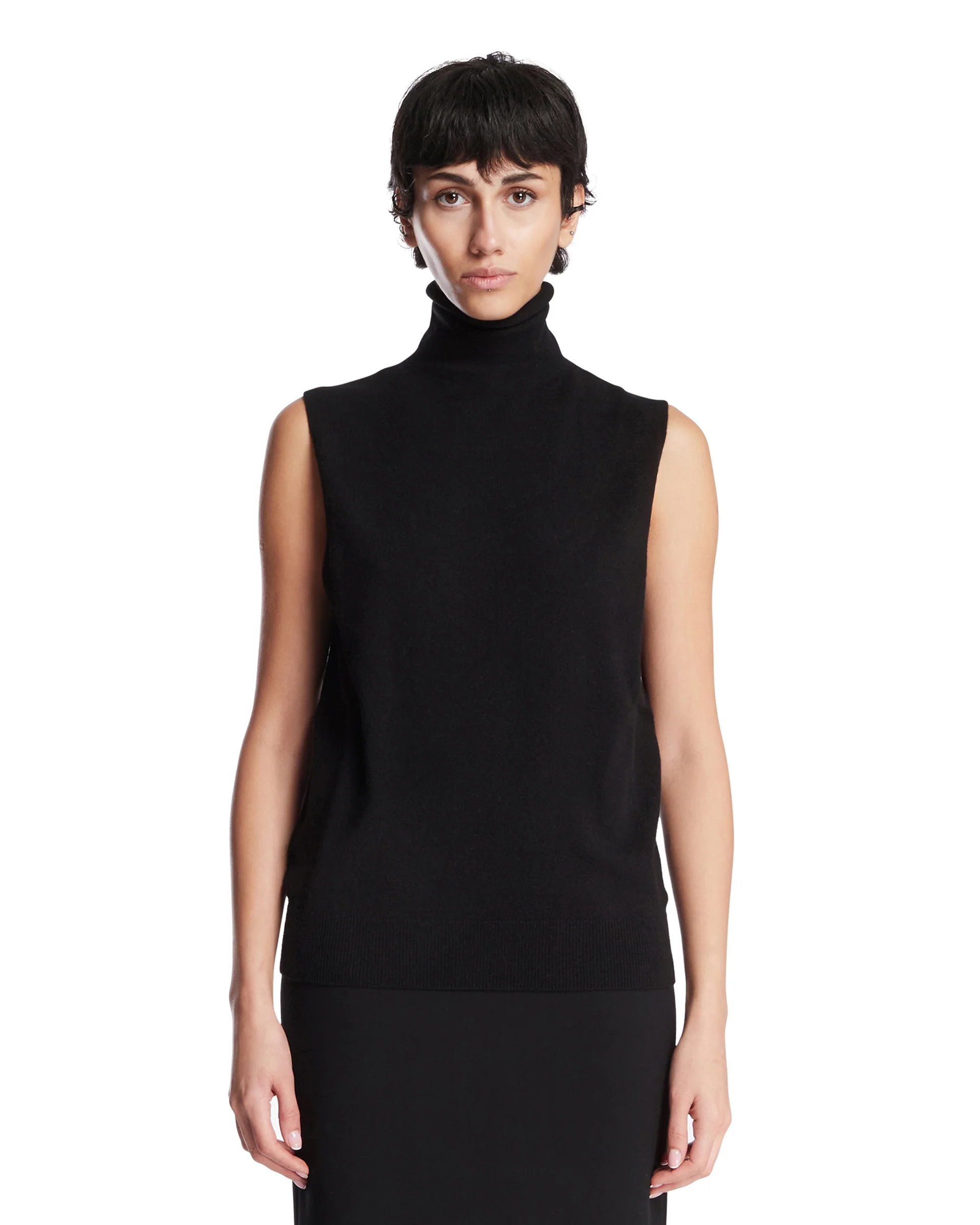 Dolcevita Senza Maniche In Cashmere Nero