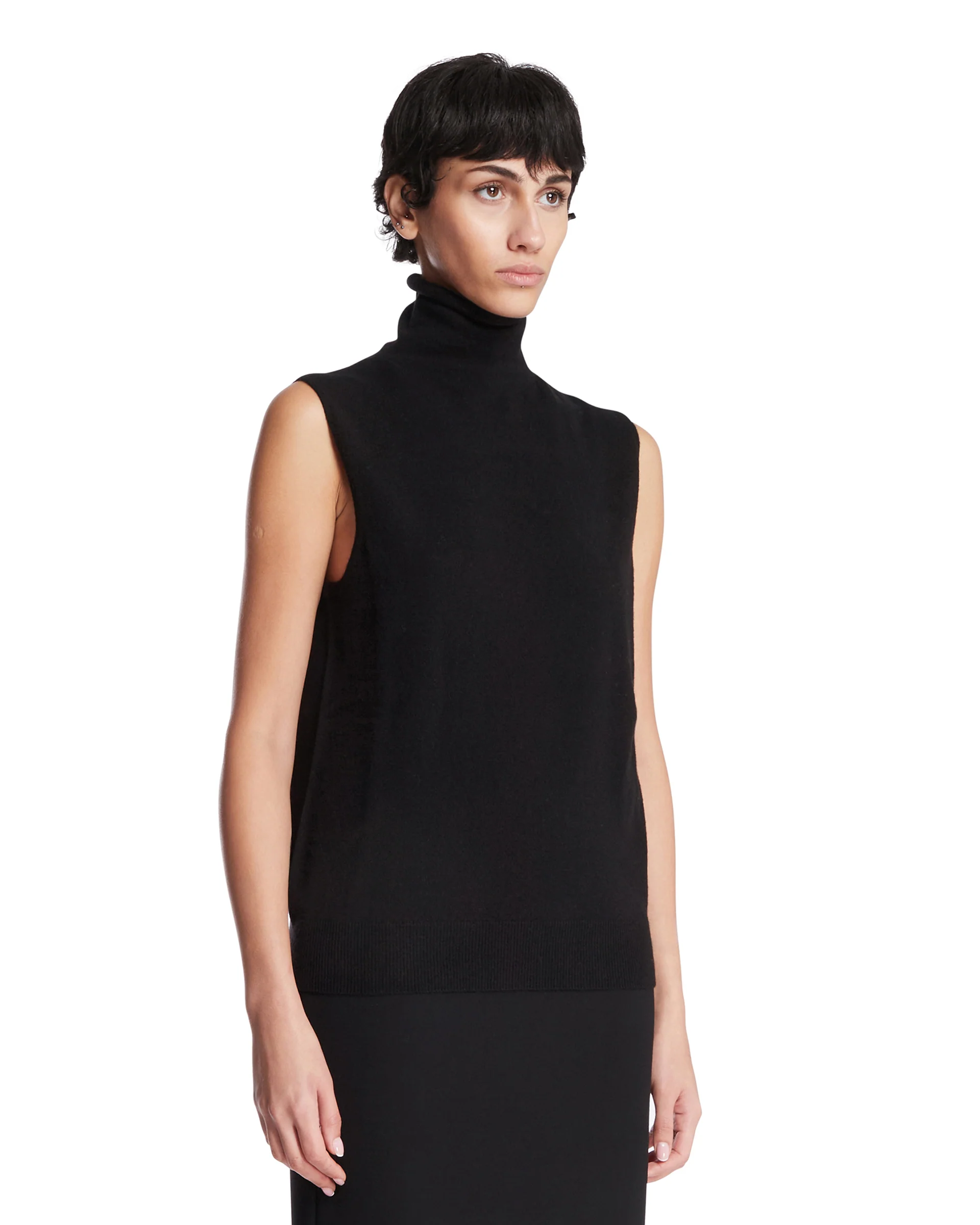 Dolcevita Senza Maniche In Cashmere Nero - Image 2
