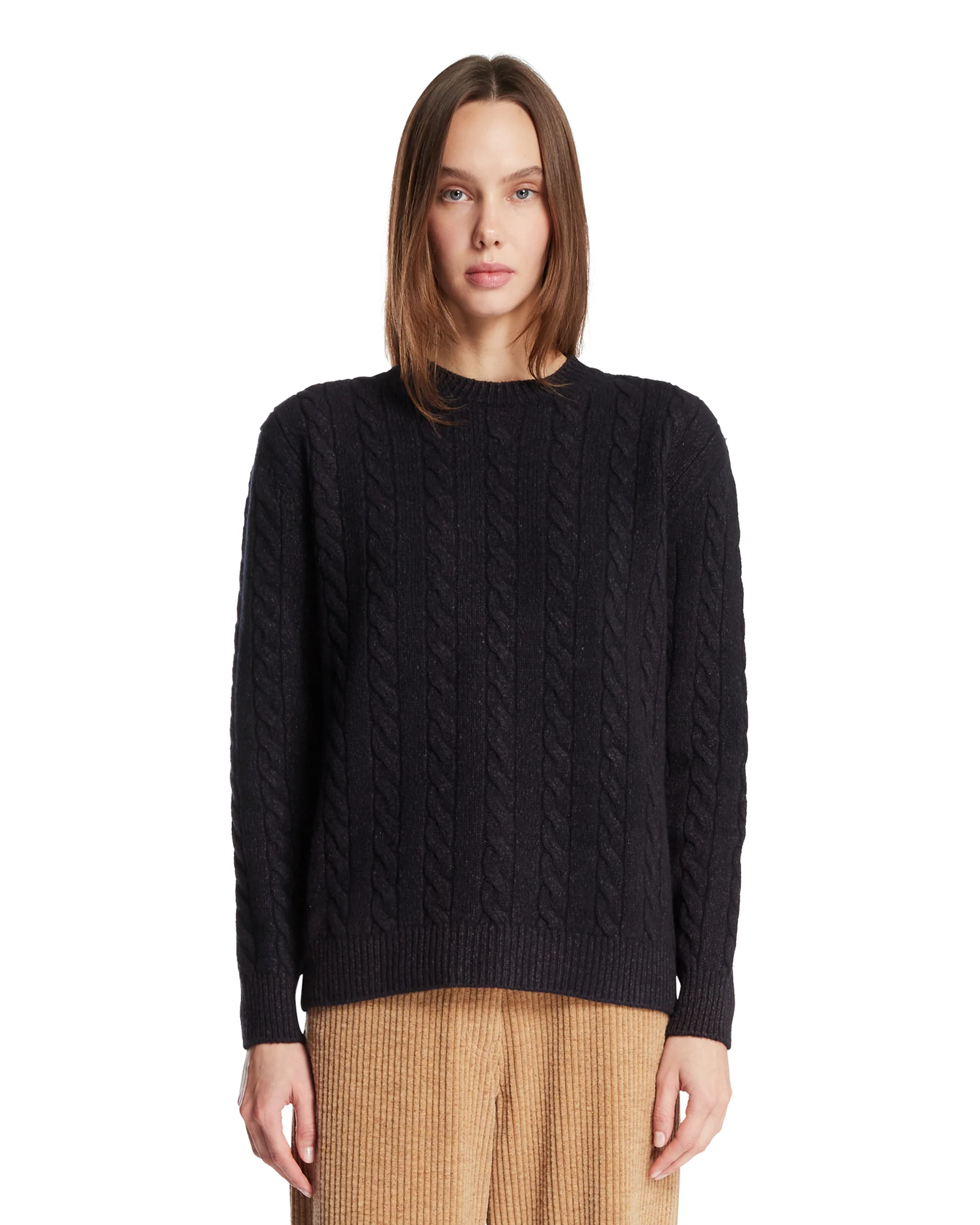 Maglione In Lana A Trecce Blu