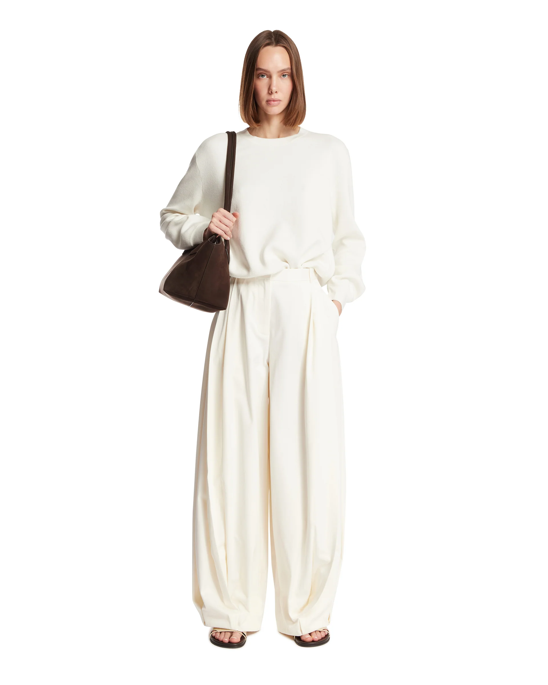 Pantaloni In Cotone E Seta Bianchi - Image 3