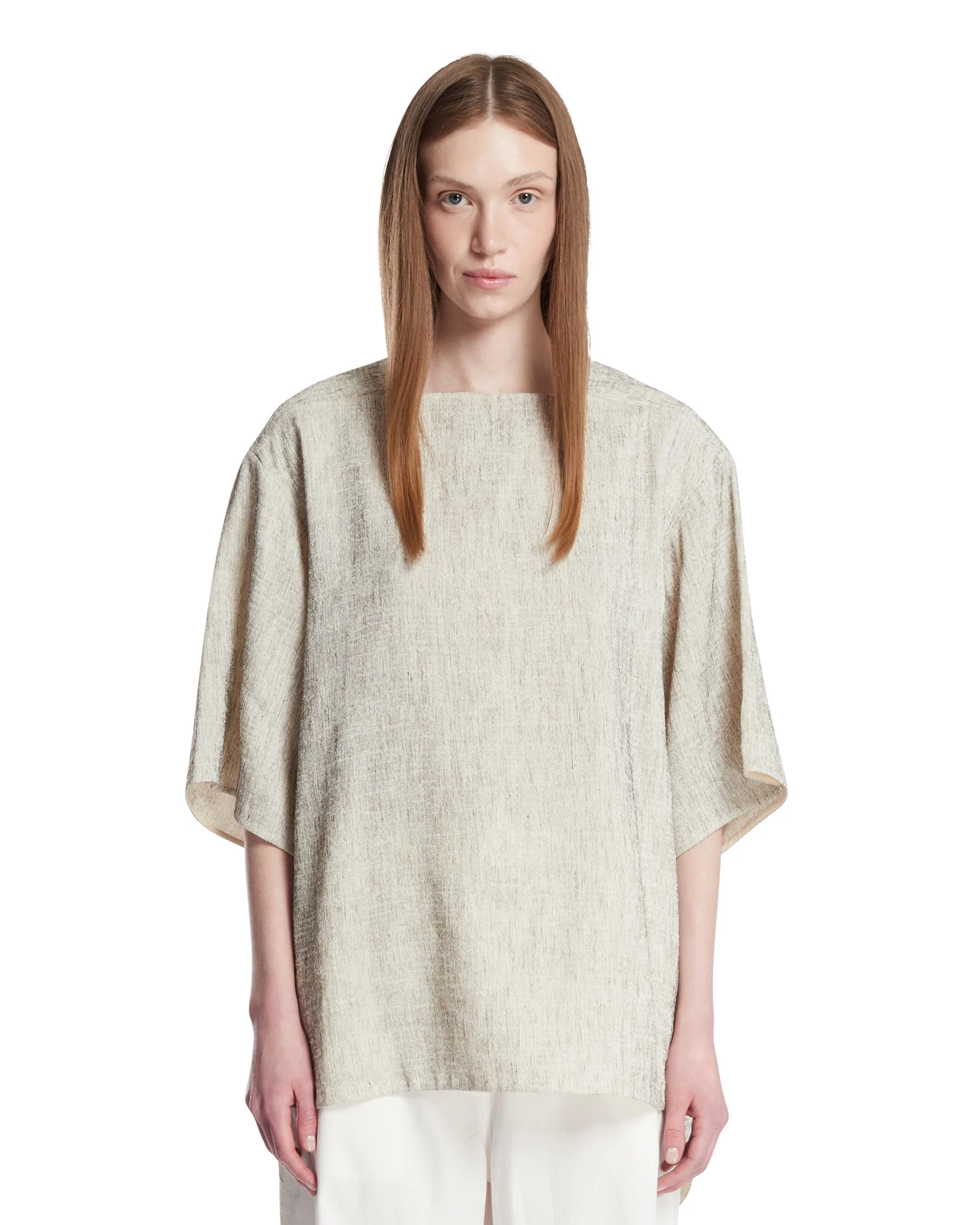 T-Shirt In Lino E Seta Bianca